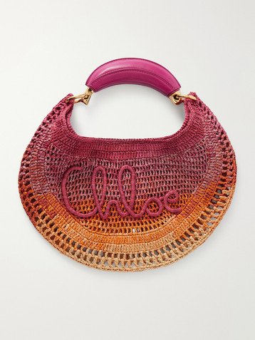Chloé Summer Banana leather-trimmed embroidered raffia tote