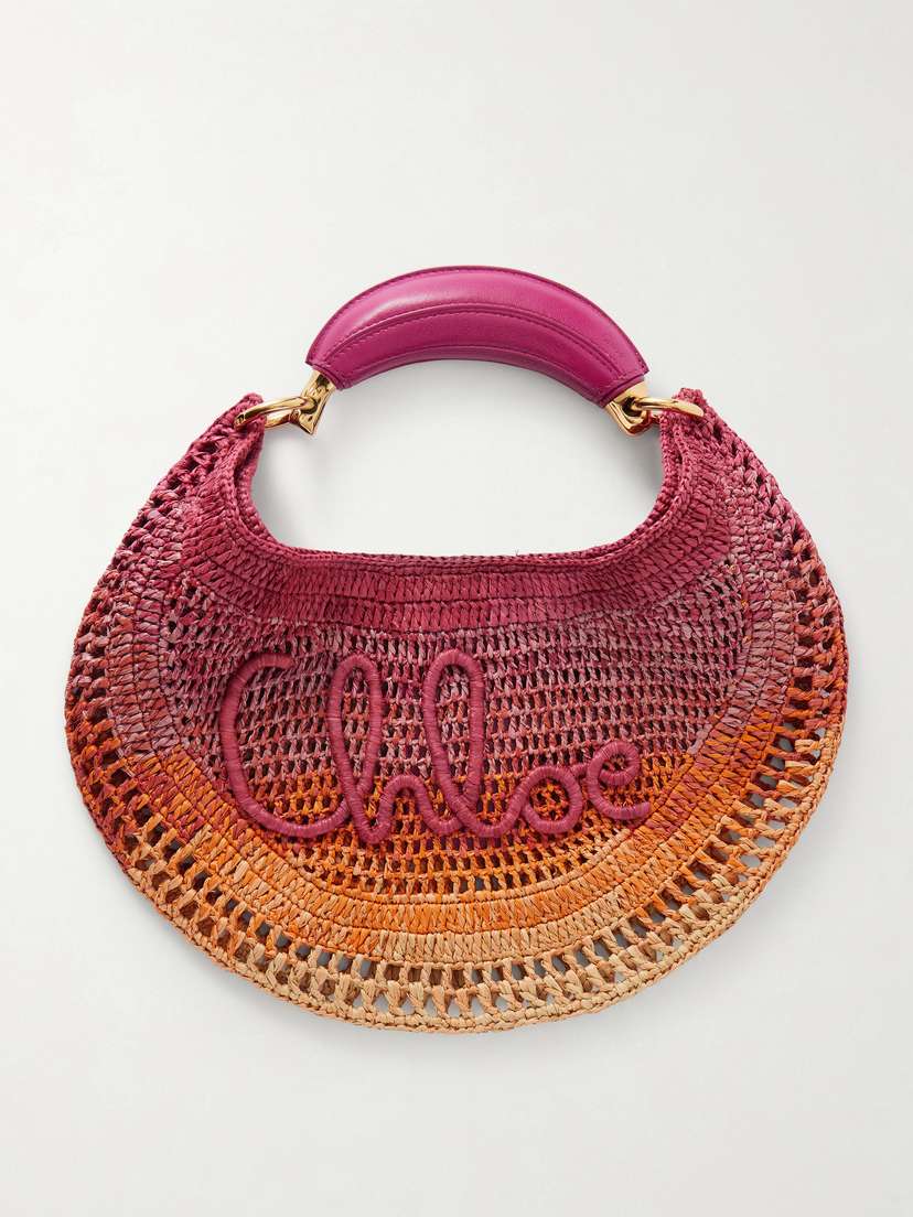 Chloé Summer Banana Leather-trimmed Embroidered Raffia Tote