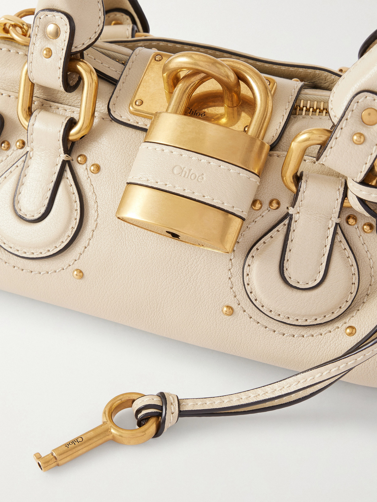 Chloé Paddington Embellished Textured-leather Tote In Pink
