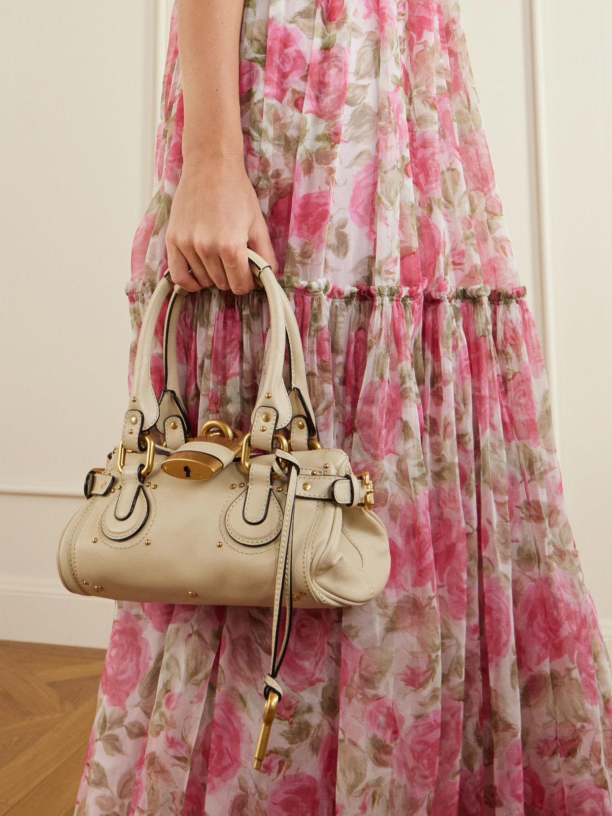 Chloé Paddington Embellished Textured-leather Tote In Pink