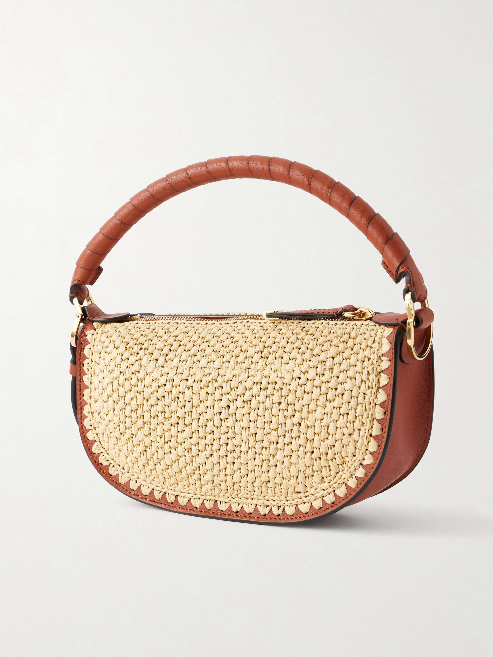 CHLOÉ Marcie leather-trimmed raffia shoulder bag | NET-A-PORTER