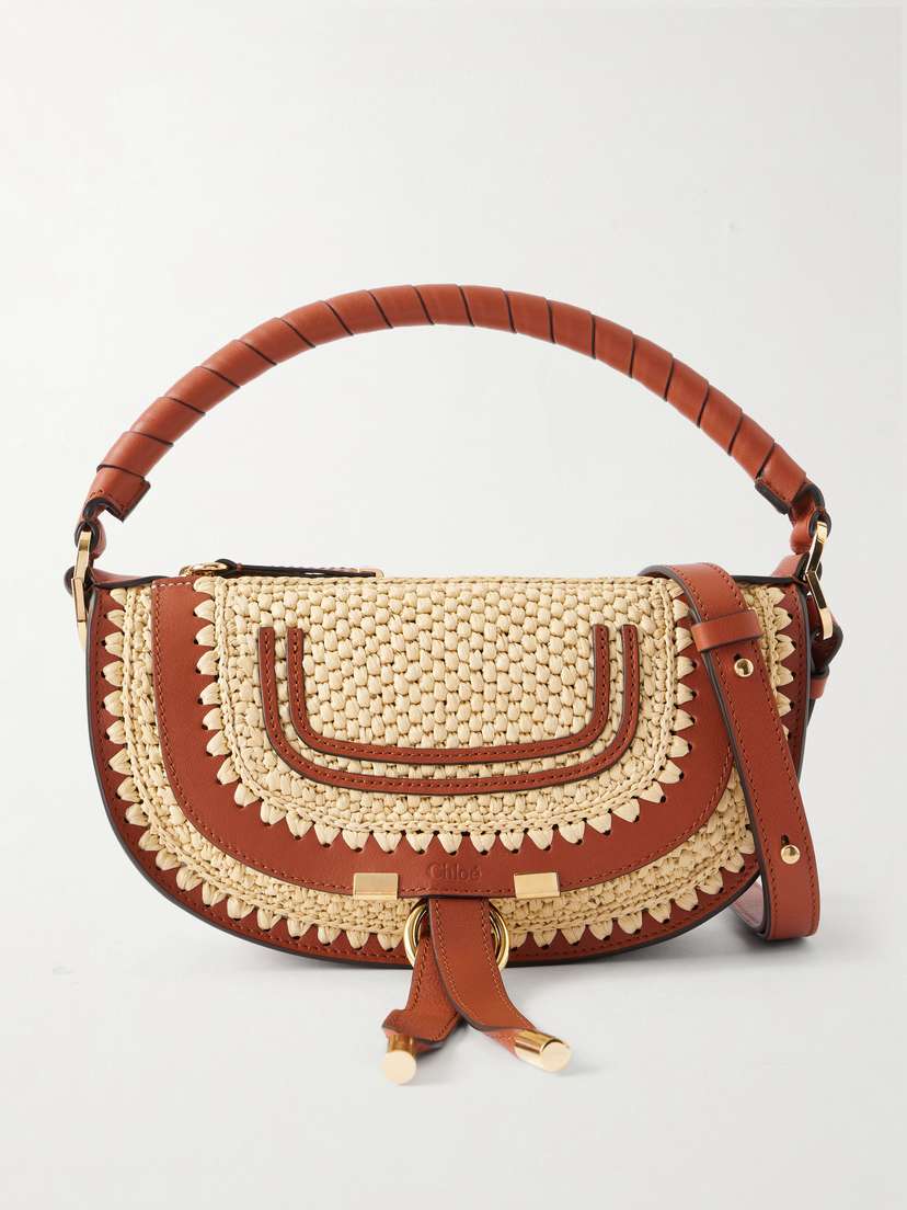 Chloé Marcie Leather-trimmed Raffia Shoulder Bag