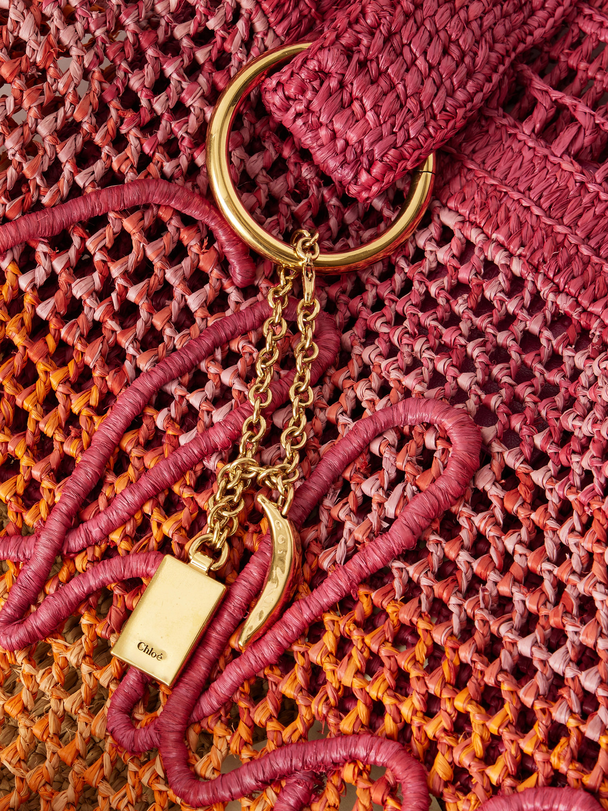 Chloé Womens Multicolor Orange Summer Banana East-west Raffia Tote Bag In Pink