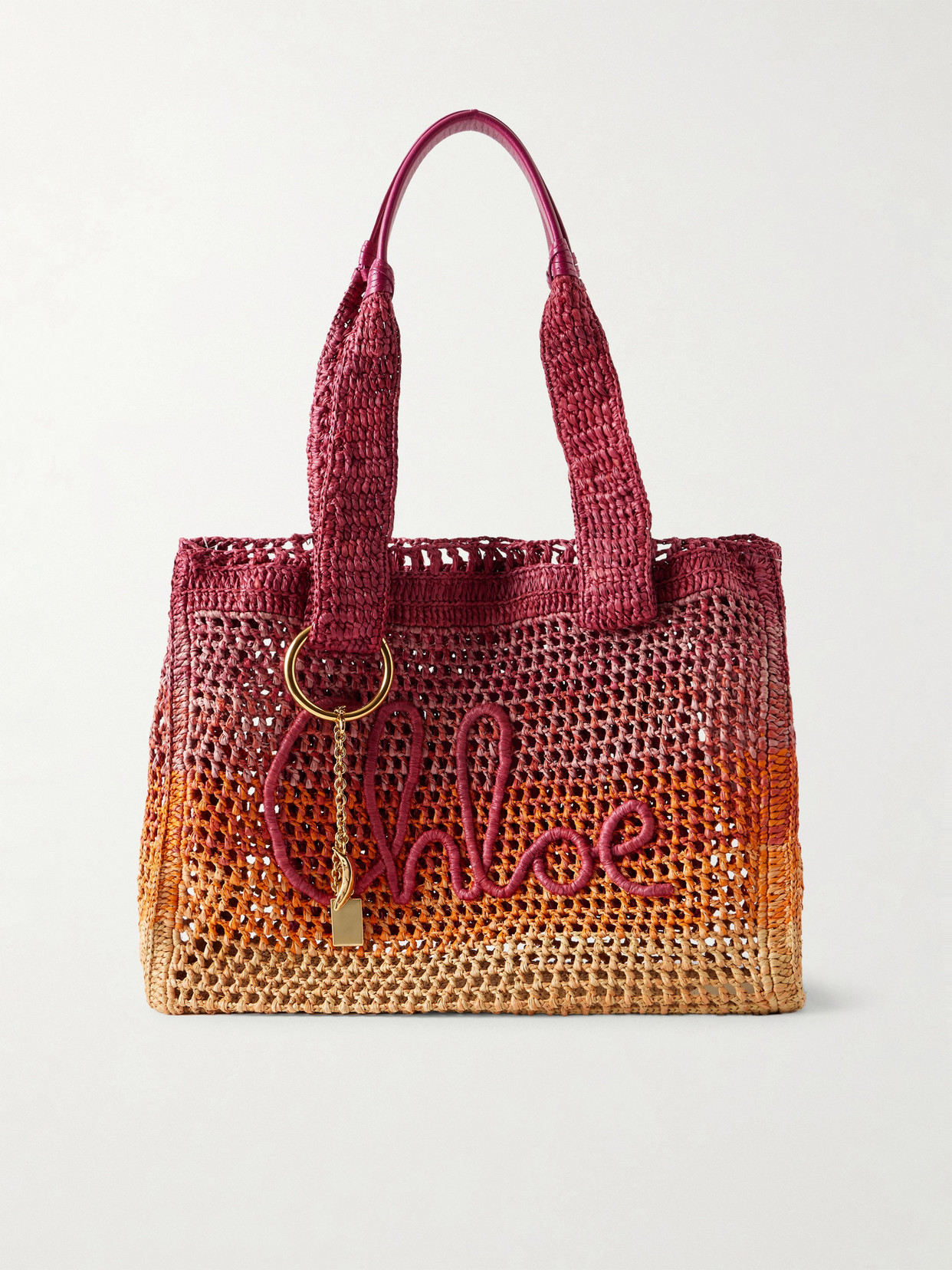 Chloé Summer Banana Leather-trimmed Dégradé Raffia Tote In Pink