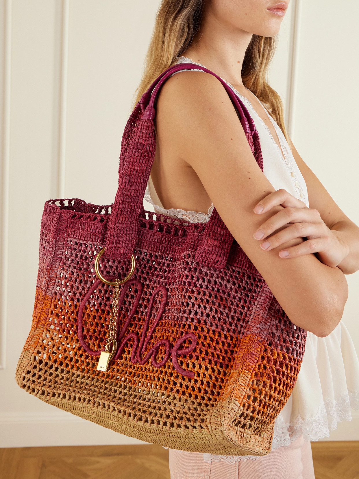 Chloé Womens Multicolor Orange Summer Banana East-west Raffia Tote Bag In Pink