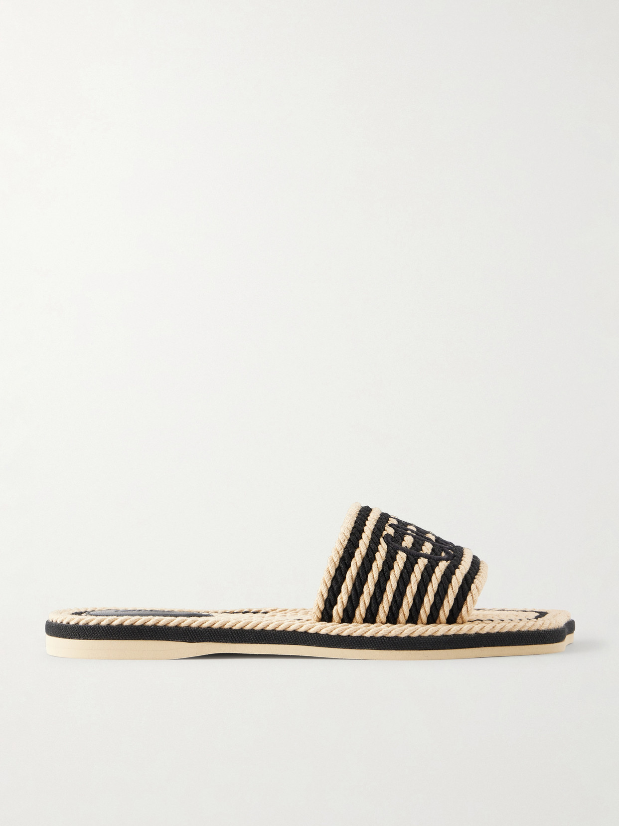 Chloé Embroidered Striped Cord Slides In Black