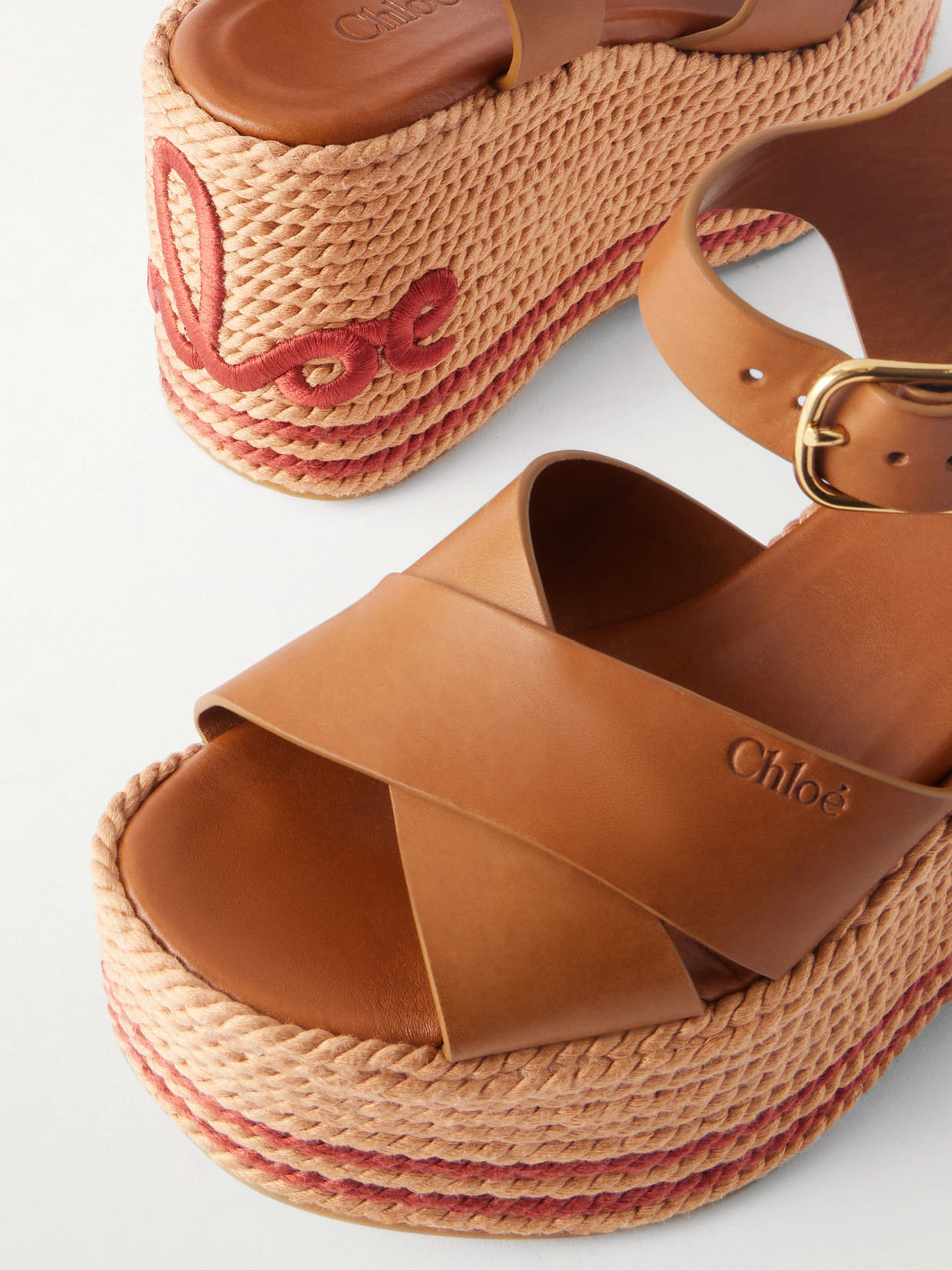 Chloé Leather Platform Espadrilles In Brown