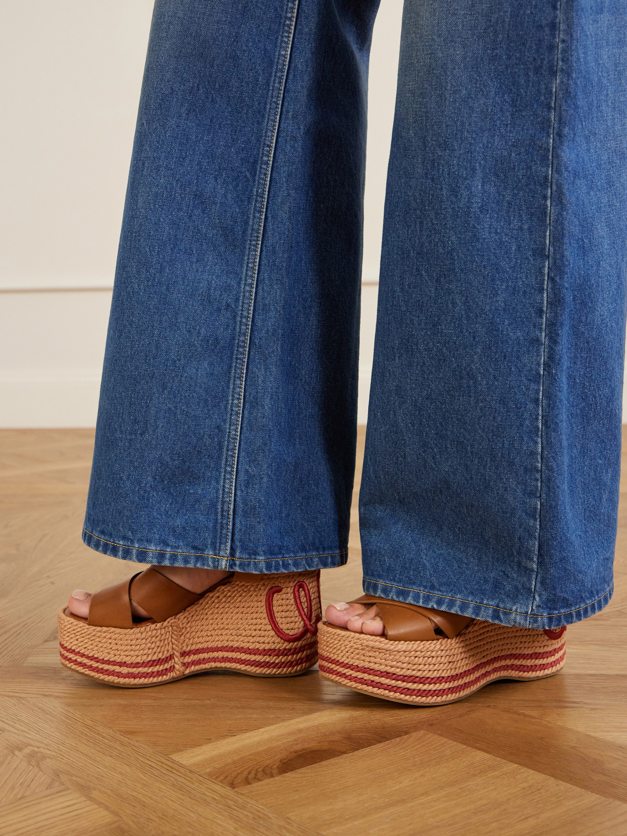 Chloé Leather Platform Espadrilles In Brown