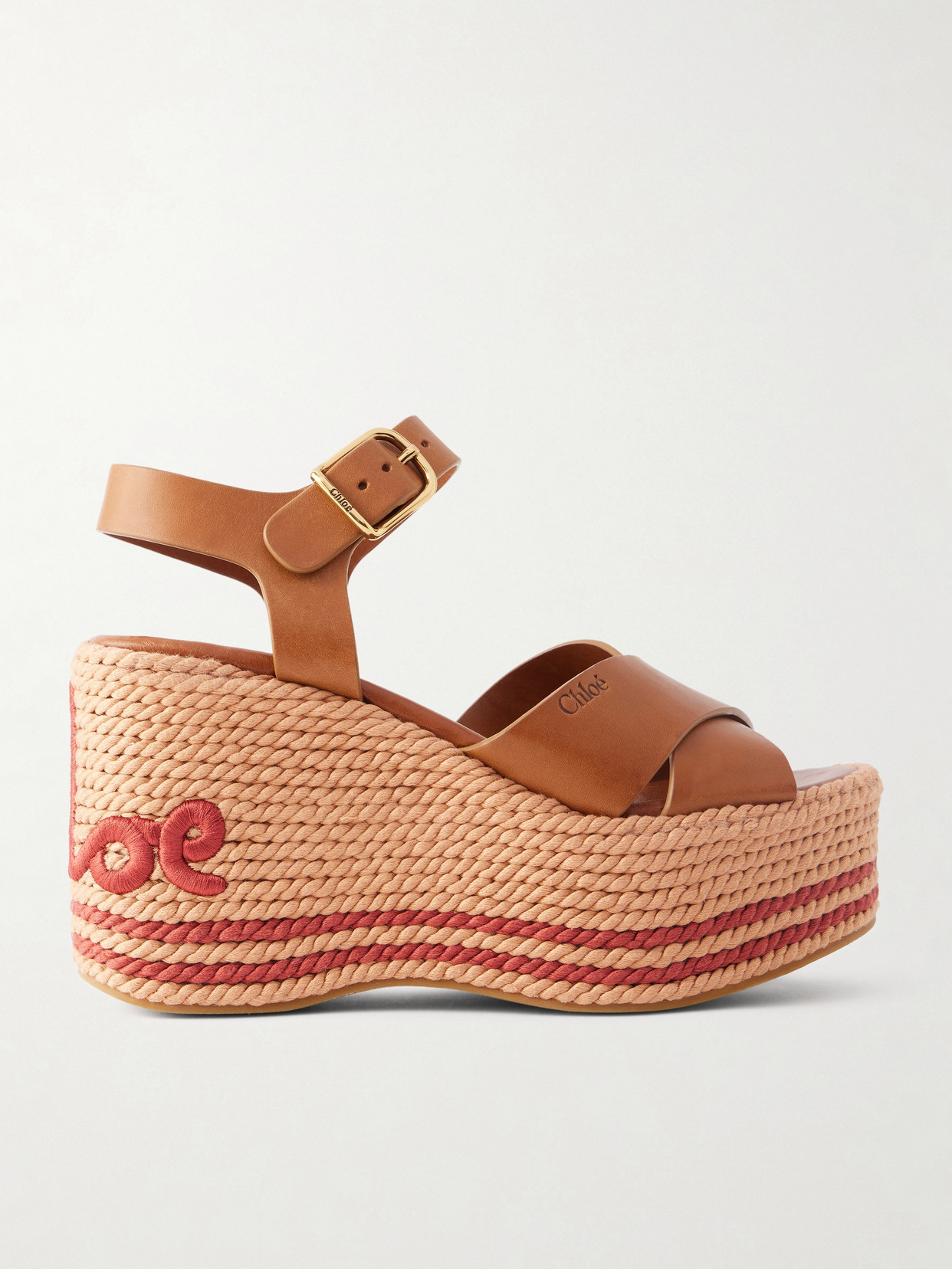 Chloé Leather Platform Espadrilles In Brown