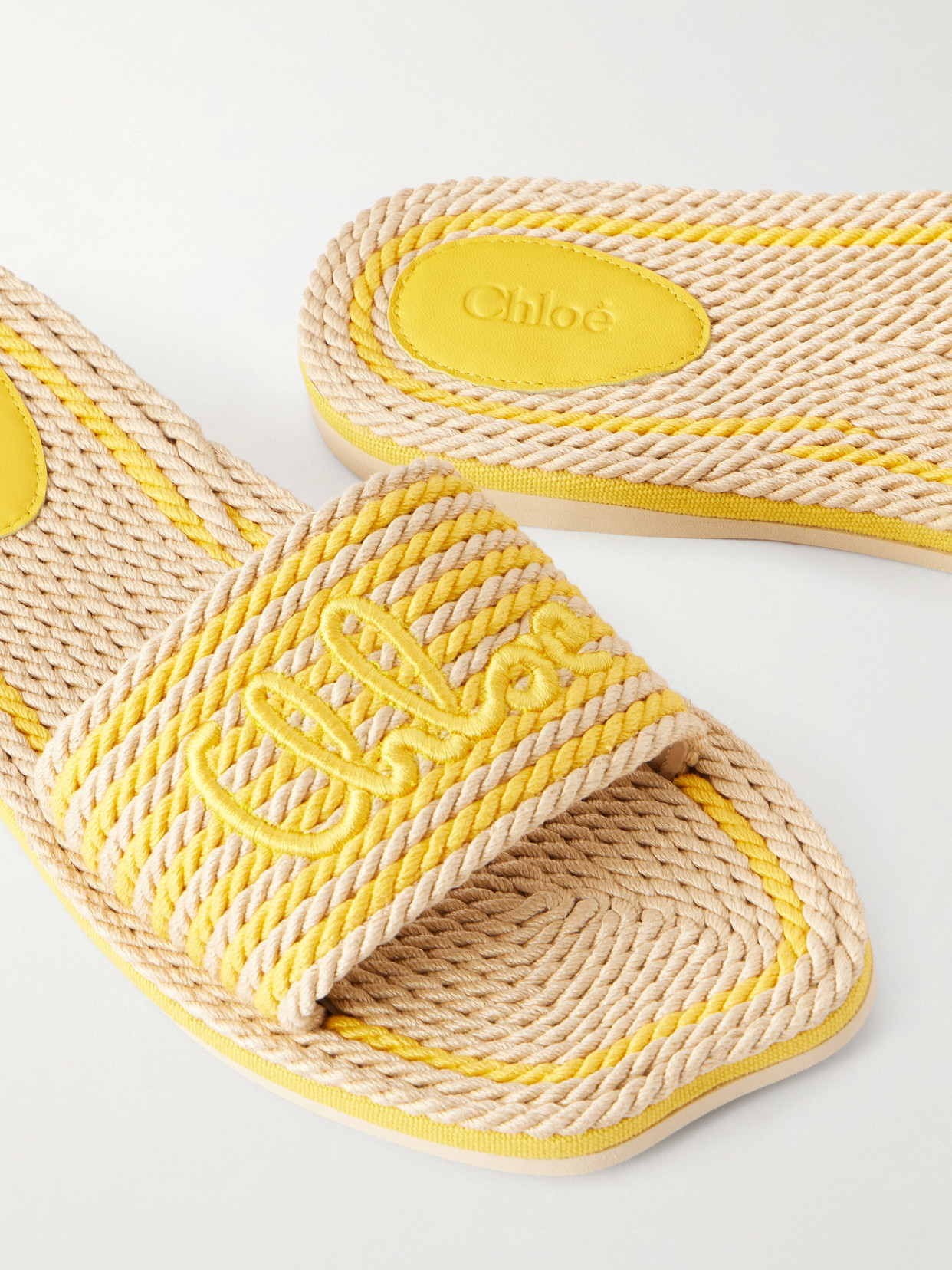Chloé - Embroidered Striped Cord Slides