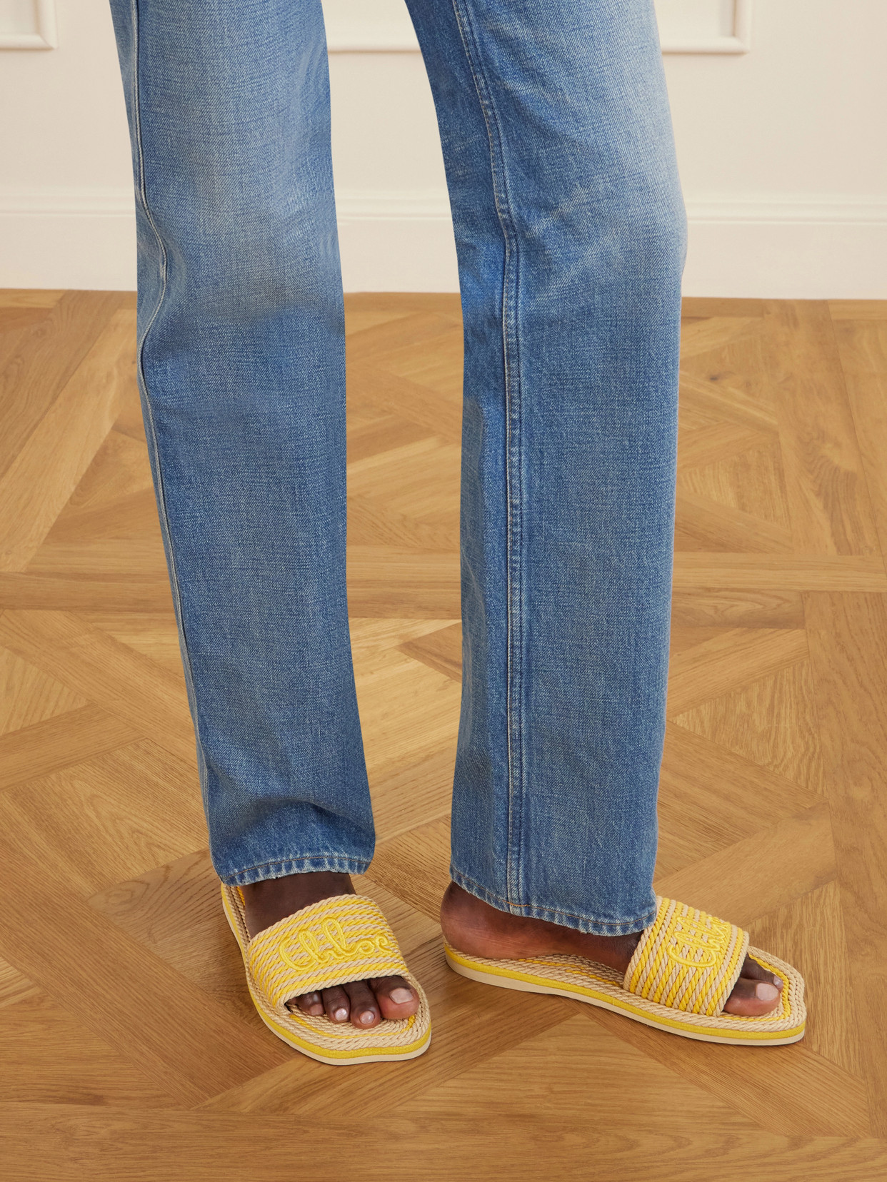 Chloé - Embroidered Striped Cord Slides