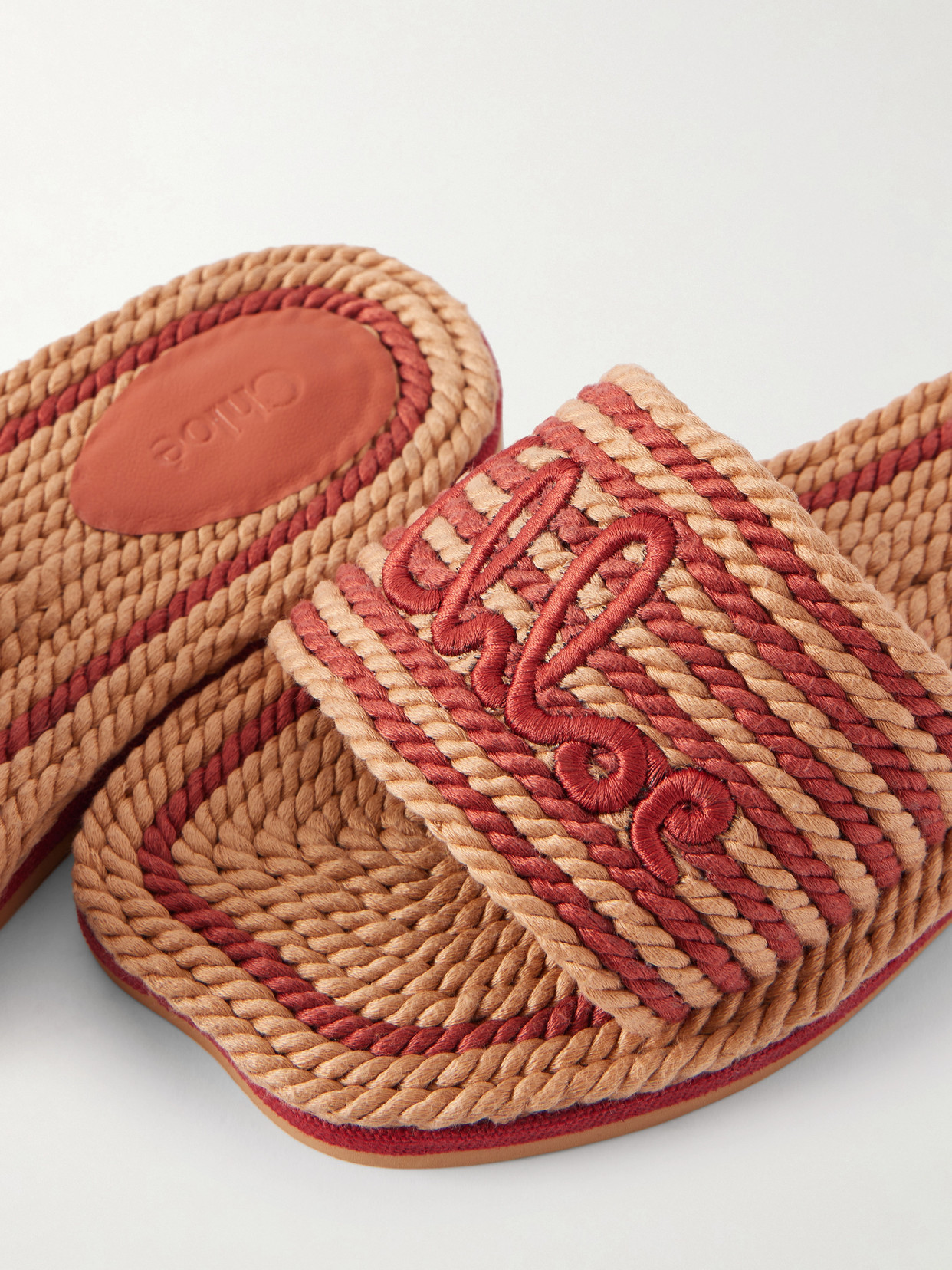 Chloé - Logo-Embroidered Striped Cord Slides