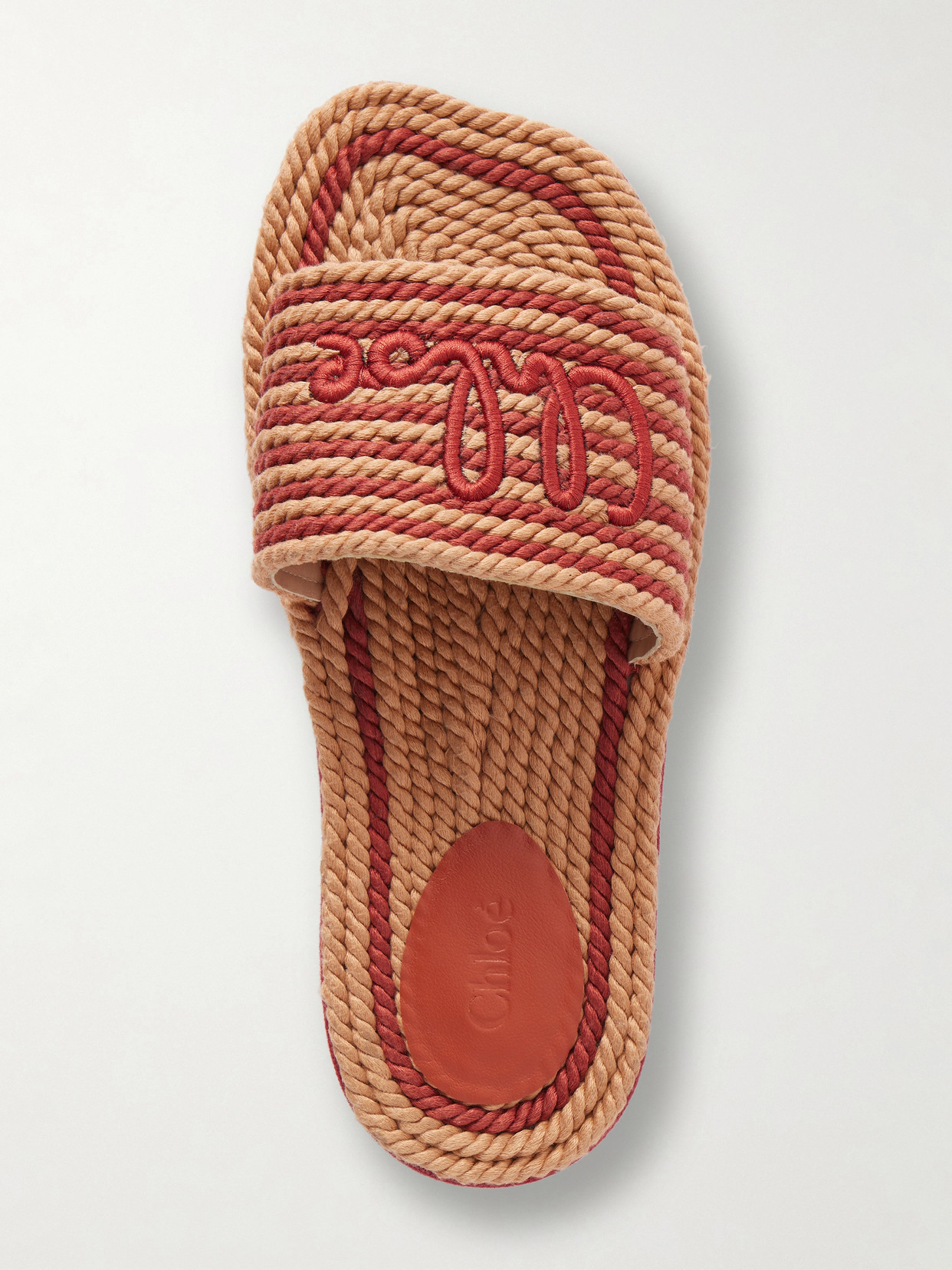 Chloé - Logo-Embroidered Striped Cord Slides