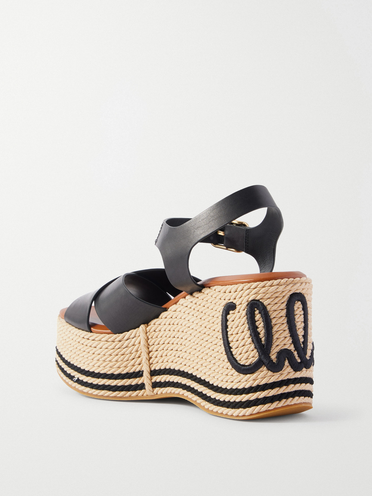 Chloé Leather Platform Espadrilles In Black