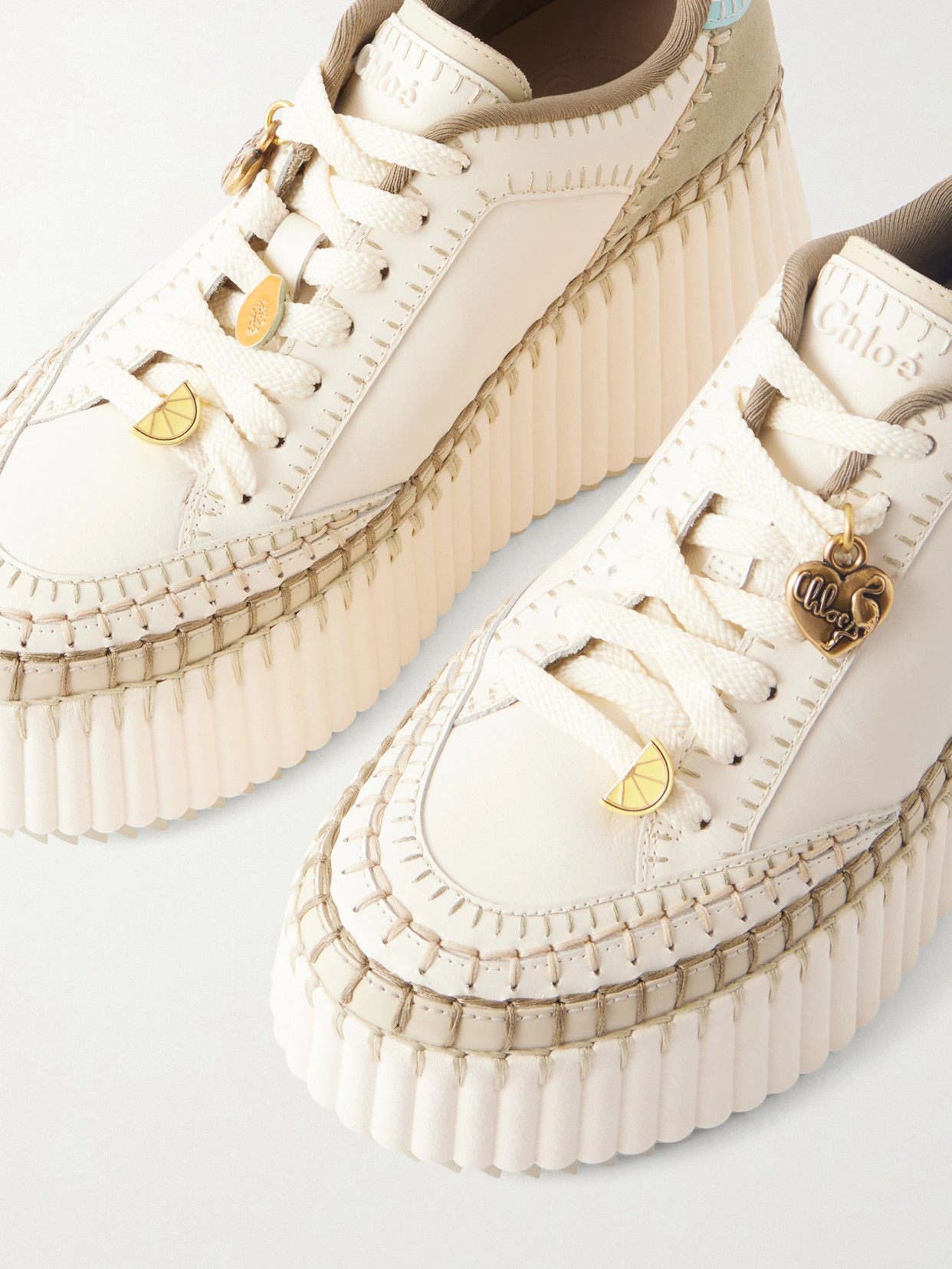Chloé - Nama Patchwork Suede-Trimmed Leather Platform Sneakers