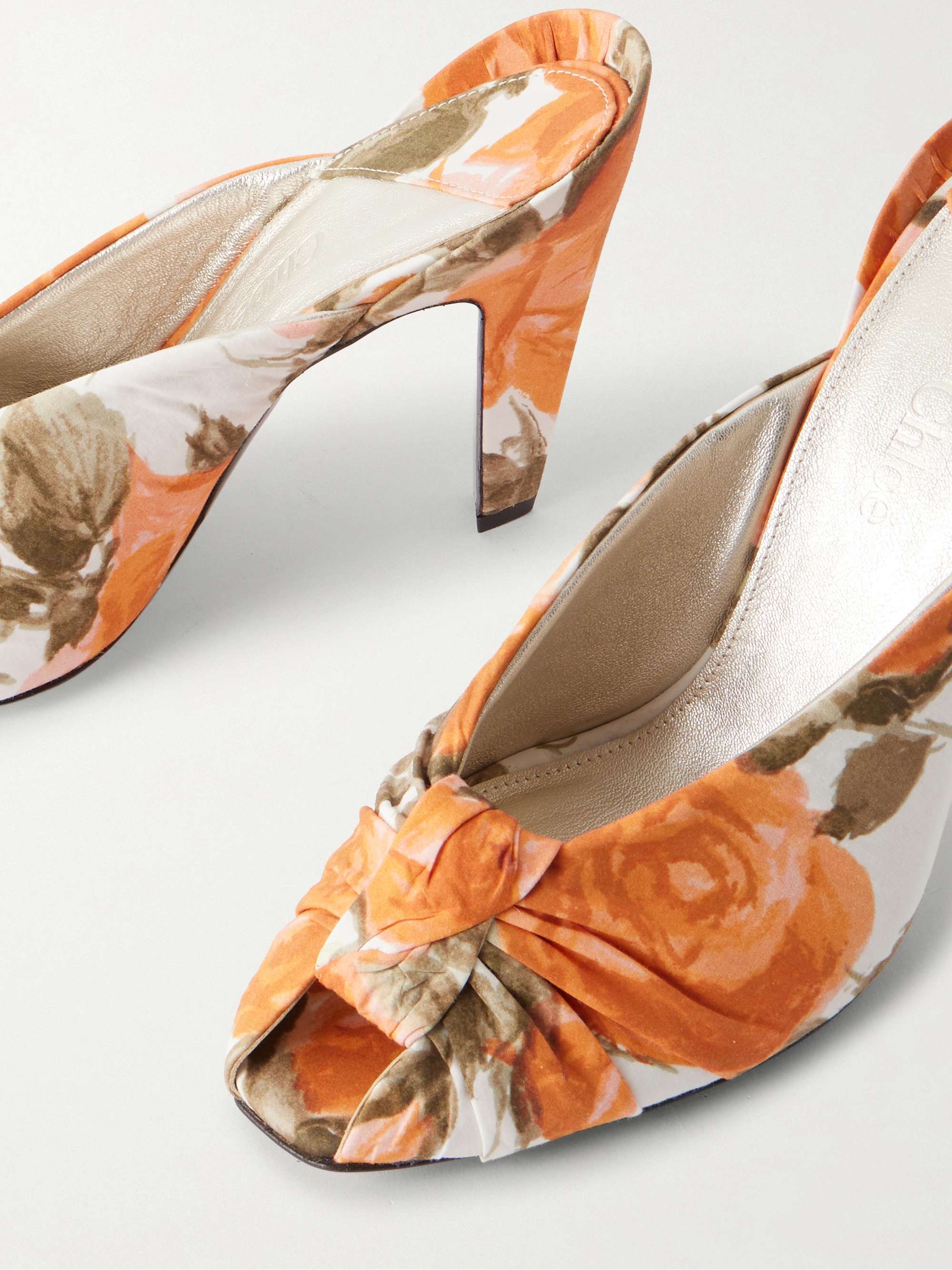 CHLOÉ Suzie ruched floral-print satin sandals | NET-A-PORTER