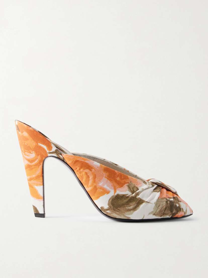 Chloé Suzie Ruched Floral-print Satin Sandals