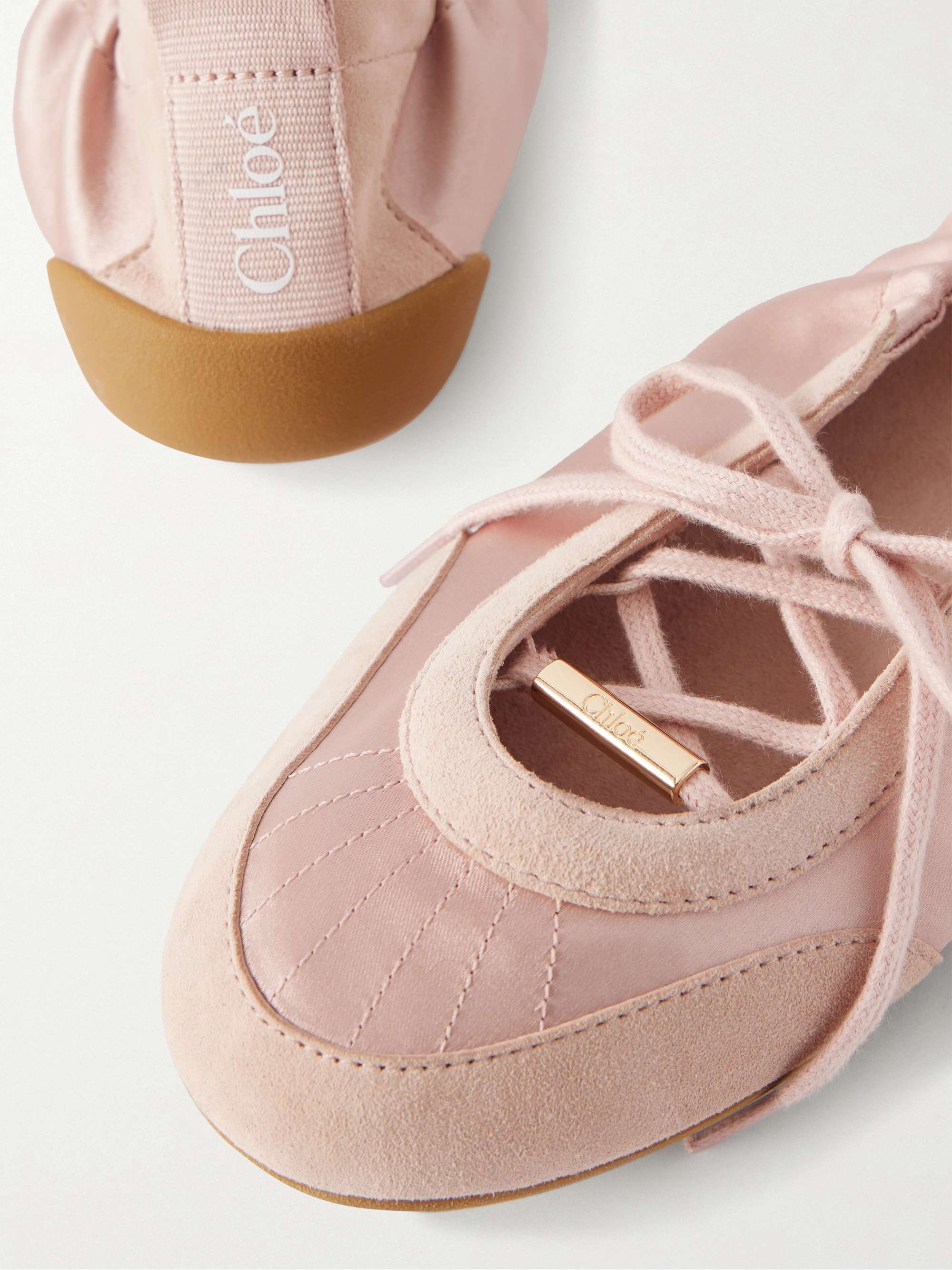 CHLOÉ Kick suede-trimmed satin sneakers | NET-A-PORTER