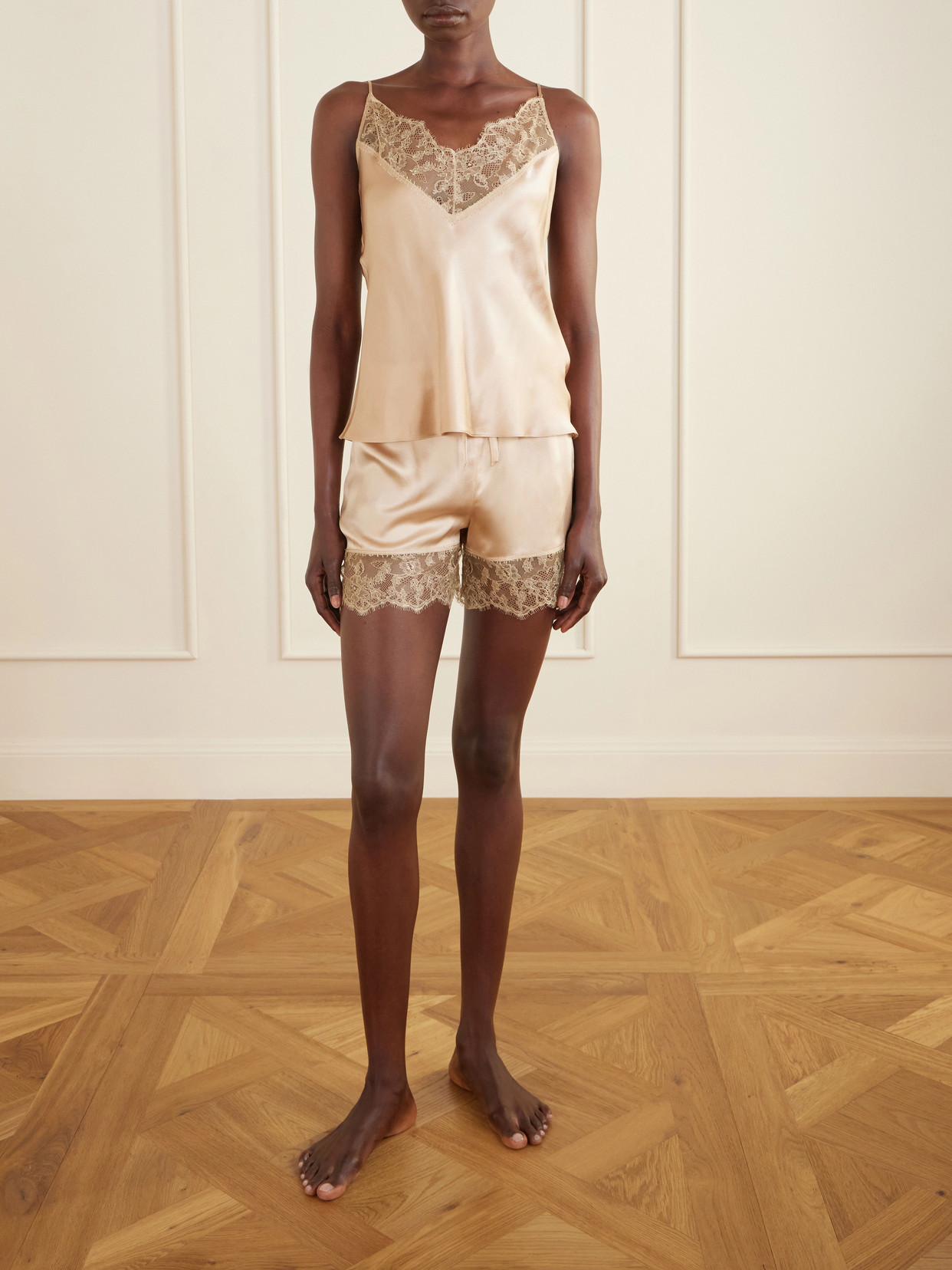 Lace-Trimmed Silk-Satin Camisole