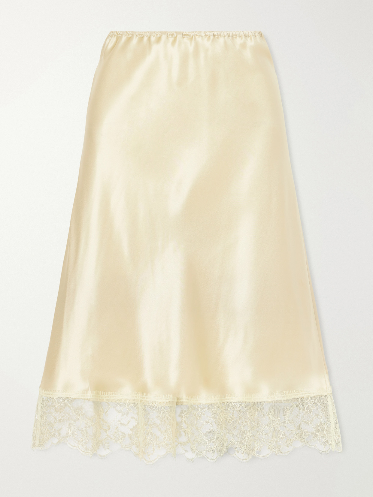 Carine Gilson Lace-trimmed Silk-satin Midi Skirt In Yellow