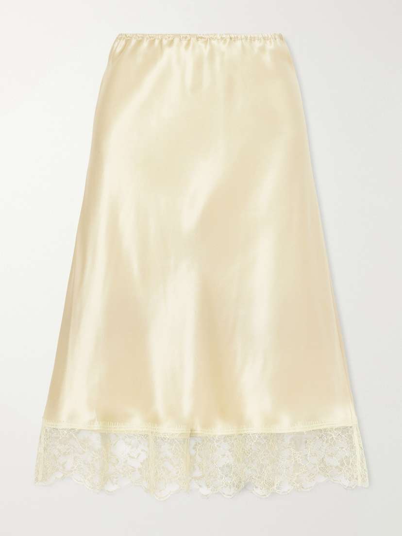 Carine Gilson Lace-trimmed Silk-satin Midi Skirt
