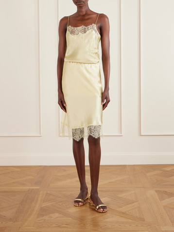 Carine Gilson Lace-trimmed silk-satin midi skirt