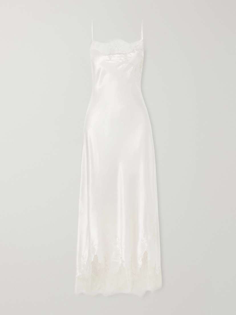 Carine Gilson Lace-trimmed Silk-satin Midi Dress