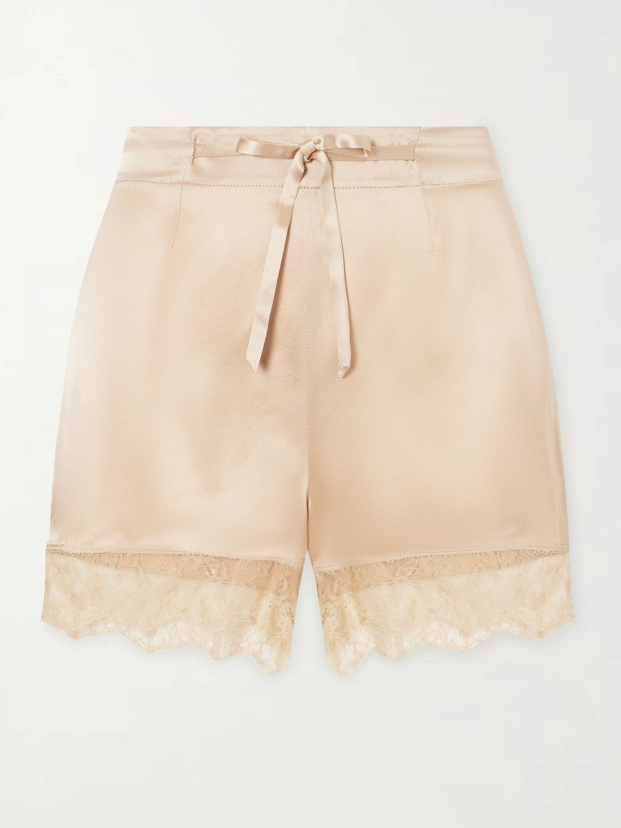 Lace-trimmed silk-satin shorts