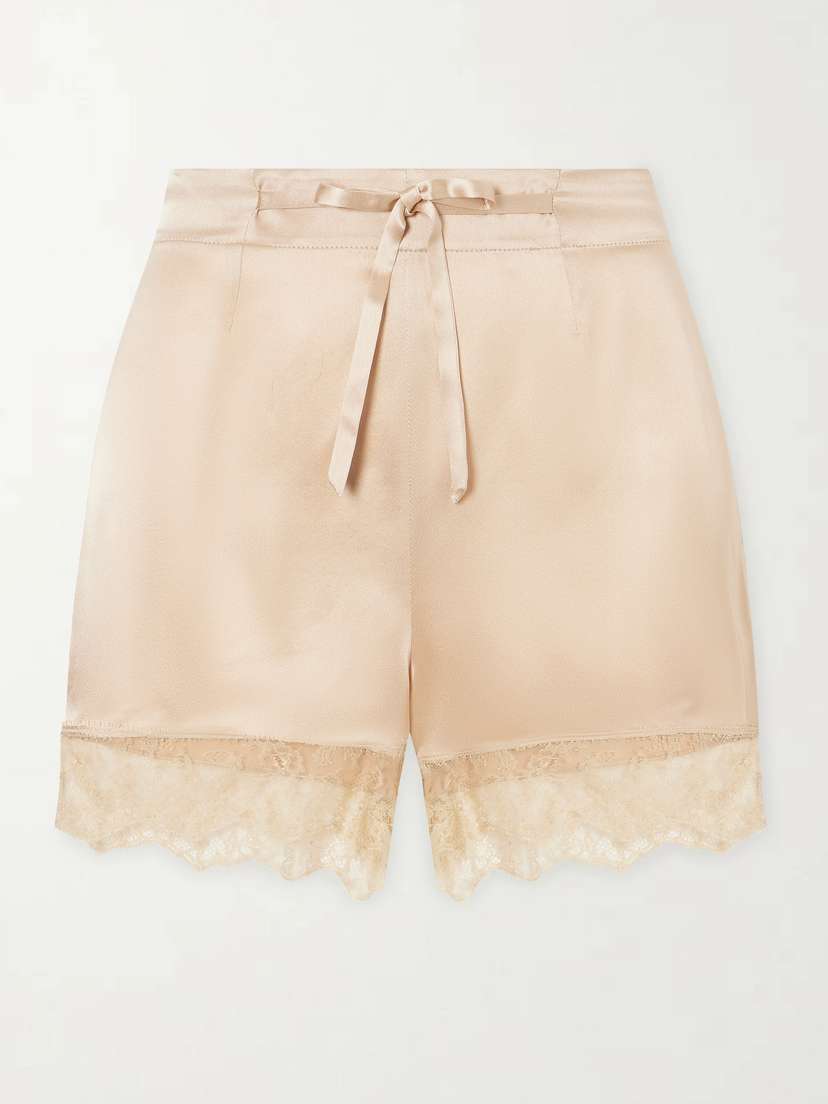 Carine Gilson Lace-trimmed Silk-satin Shorts