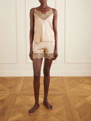 Carine Gilson Lace-trimmed silk-satin shorts