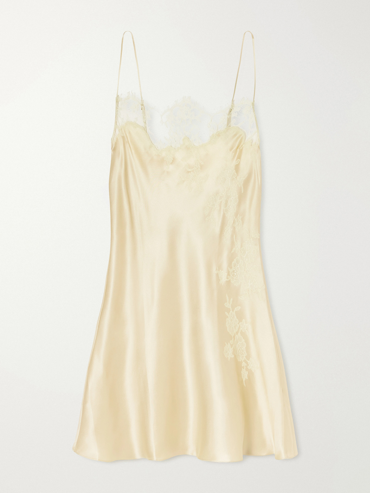 Carine Gilson Lace-trimmed Silk-satin Slip In Yellow