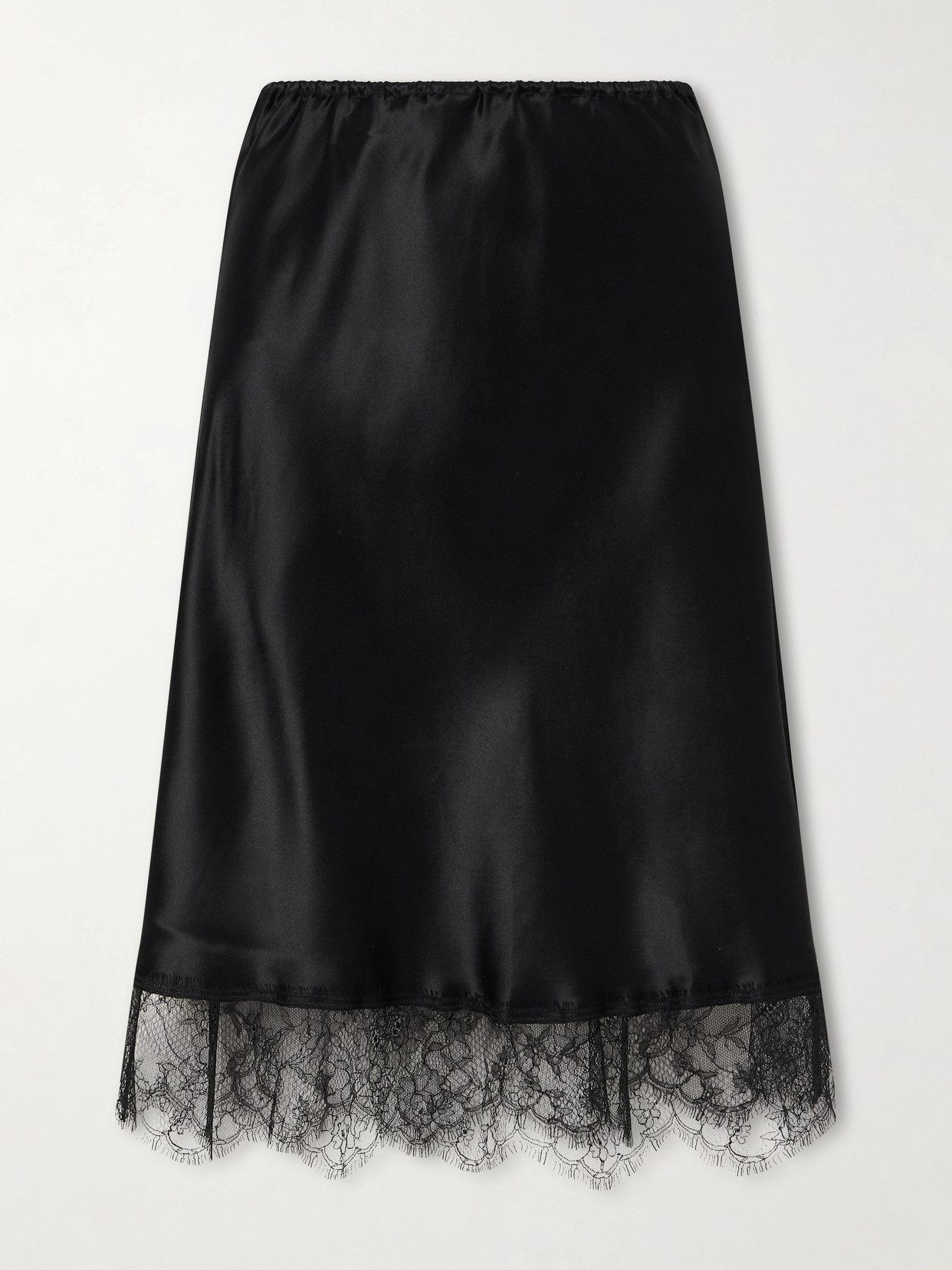 Carine Gilson Lace-trimmed Silk-satin Midi Skirt In Black