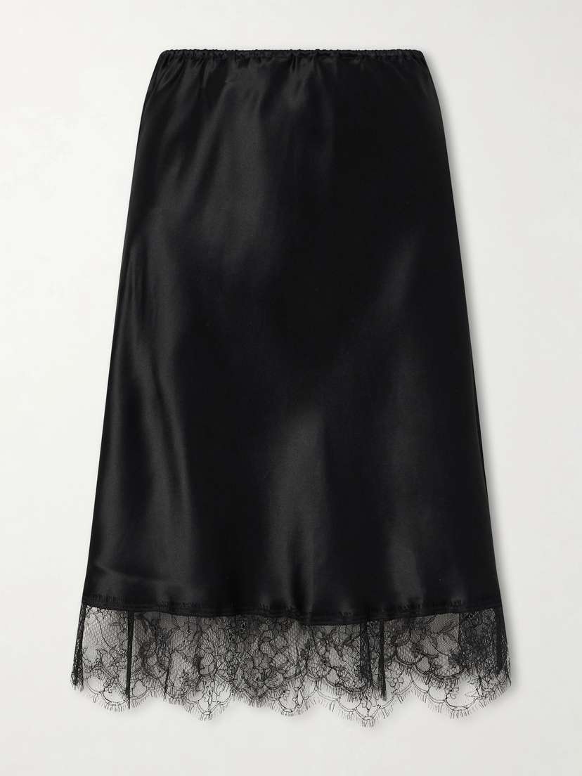 Carine Gilson Lace-trimmed Silk-satin Midi Skirt