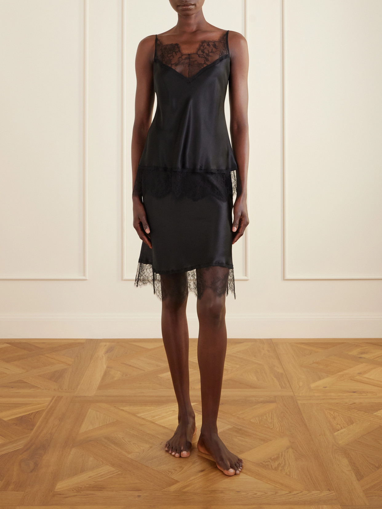 Lace-Trimmed Silk-Satin Midi