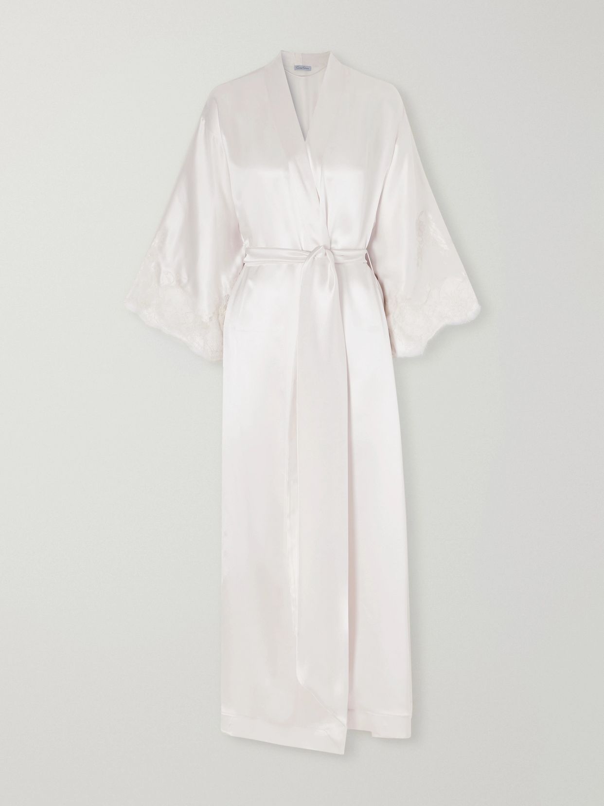 Belted lace-trimmed silk-satin robe