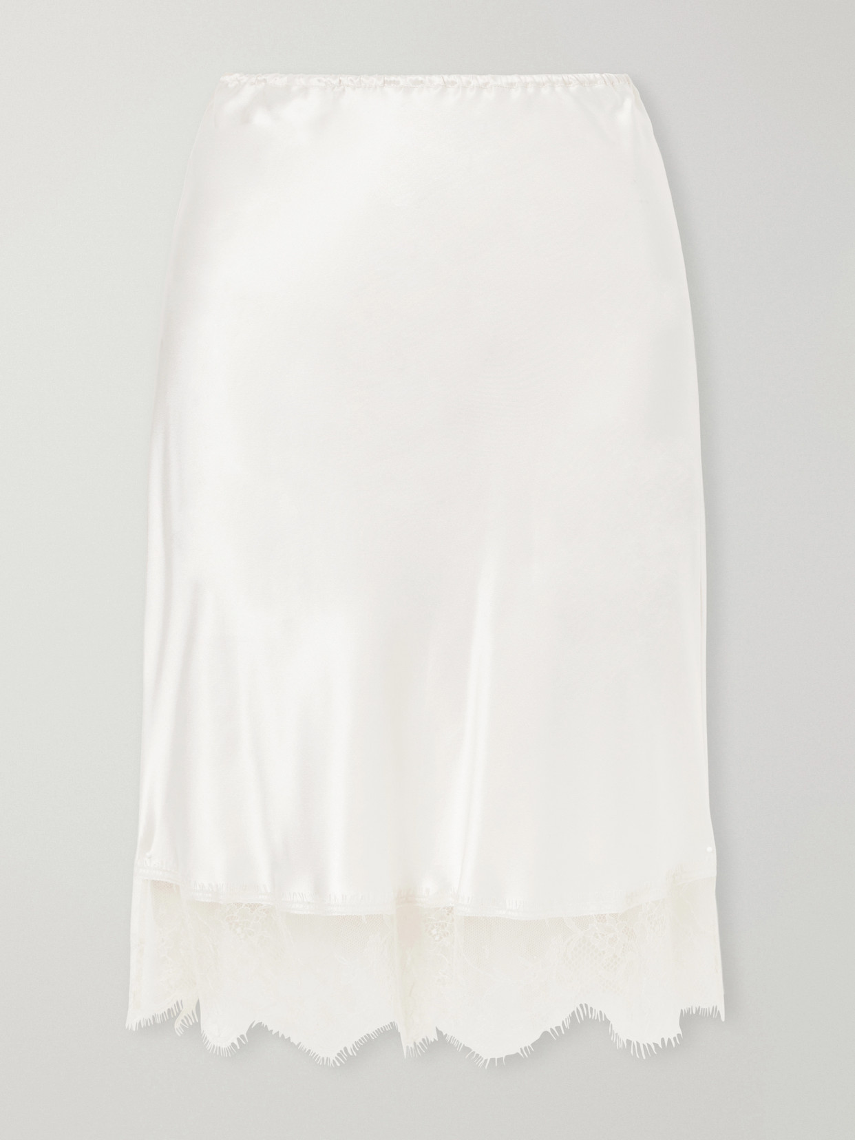 Carine Gilson Lace-trimmed Silk-satin Midi Skirt In Neutral