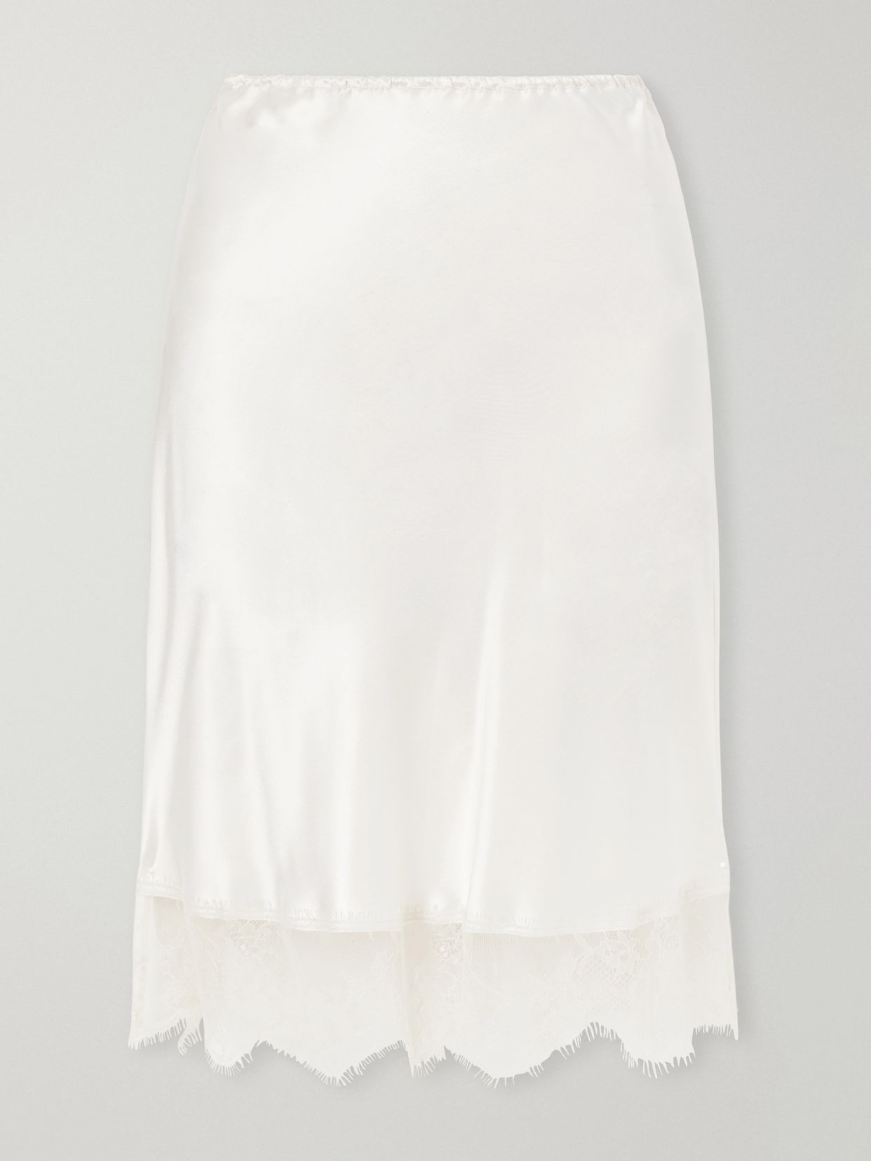 Lace-trimmed silk-satin midi skirt