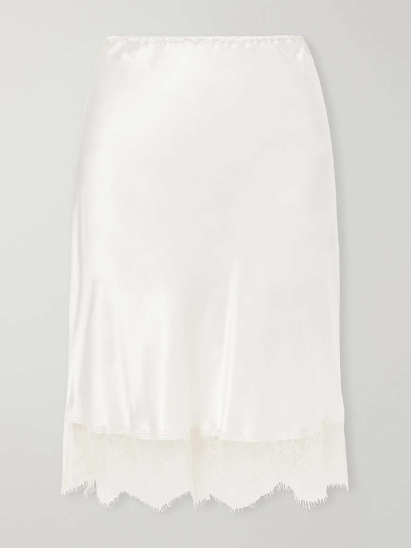 Carine Gilson Lace-trimmed Silk-satin Midi Skirt