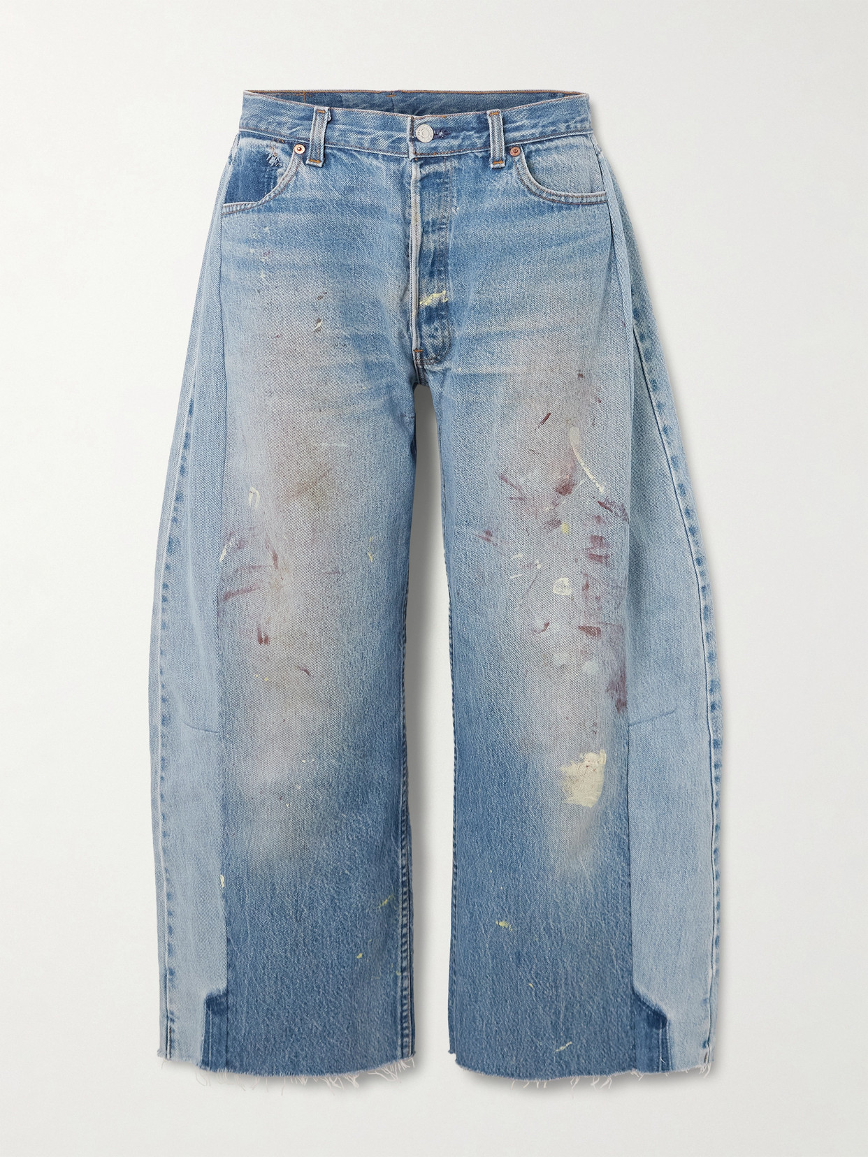B Sides Lasso Distressed Cropped Mid-rise Wide-leg Jeans In Blue