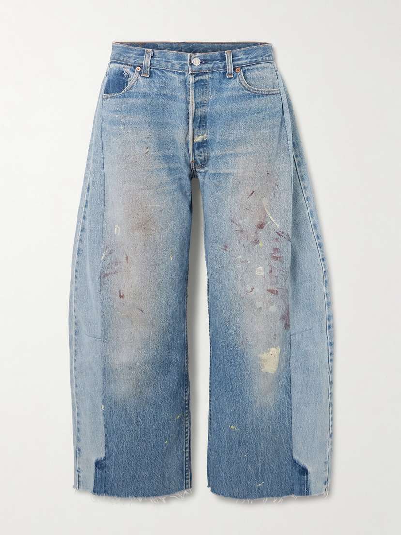 B SIDES Lasso Distressed Cropped Mid-rise Wide-leg Jeans
