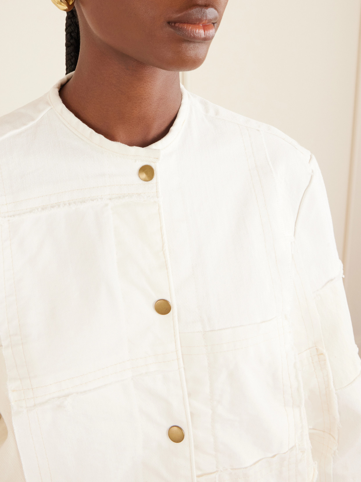 Madras Distressed Denim Jacket