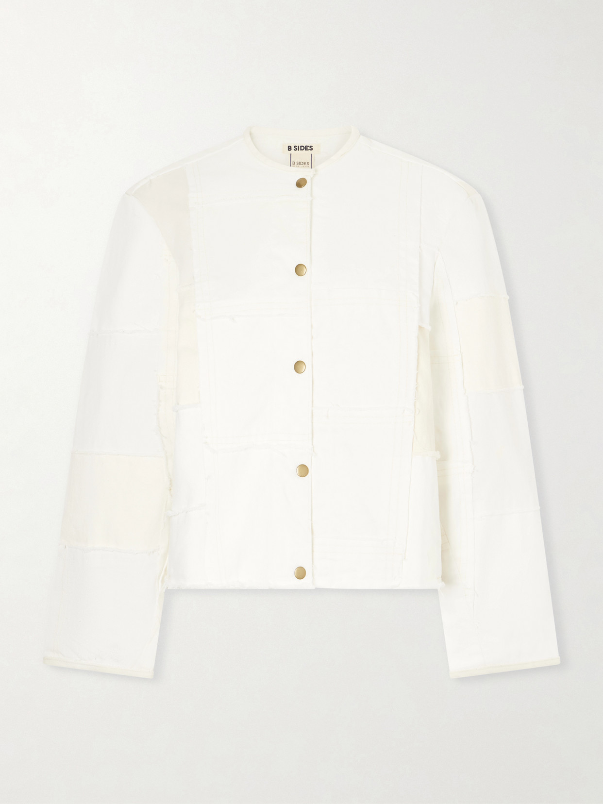 B Sides Madras Distressed Denim Jacket In White