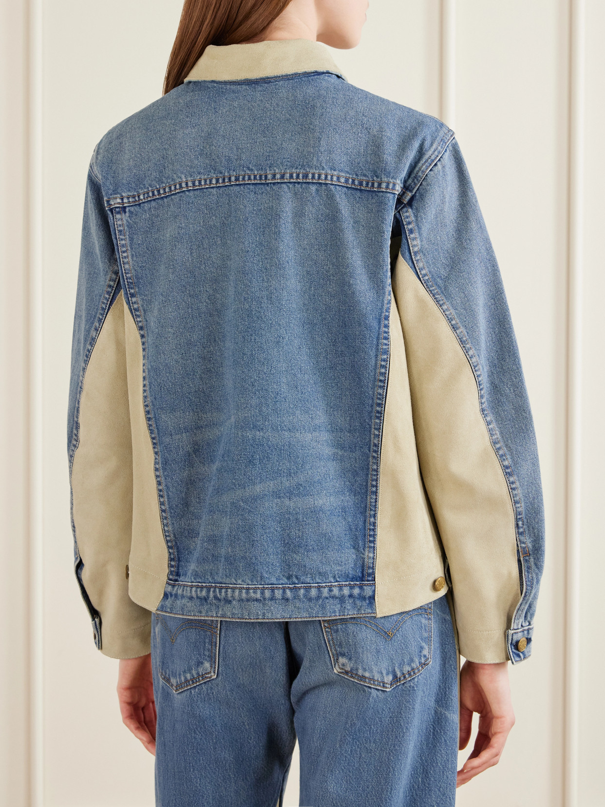 Eth Suede-Trimmed Denim Jacket