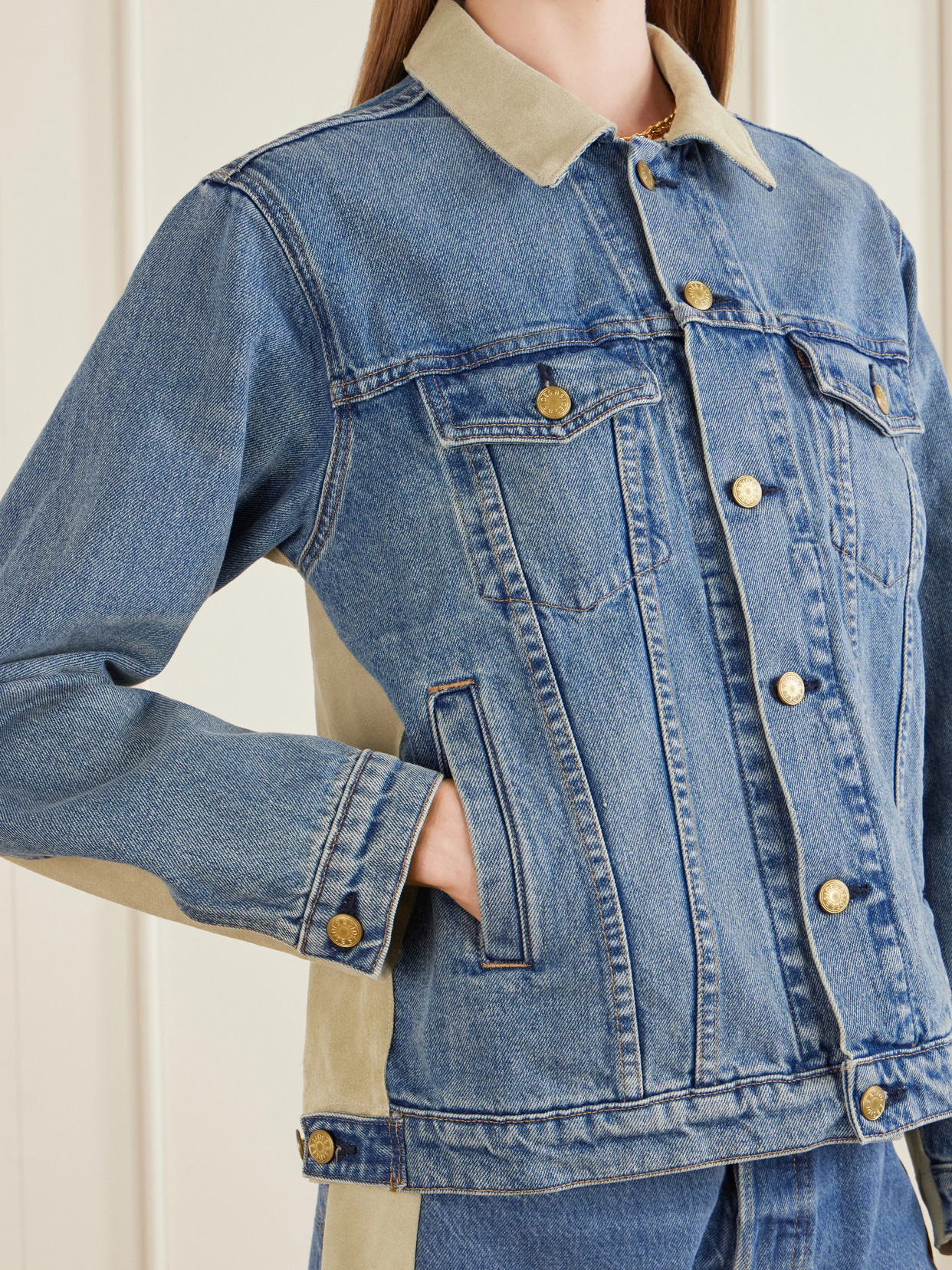 Eth Suede-Trimmed Denim Jacket