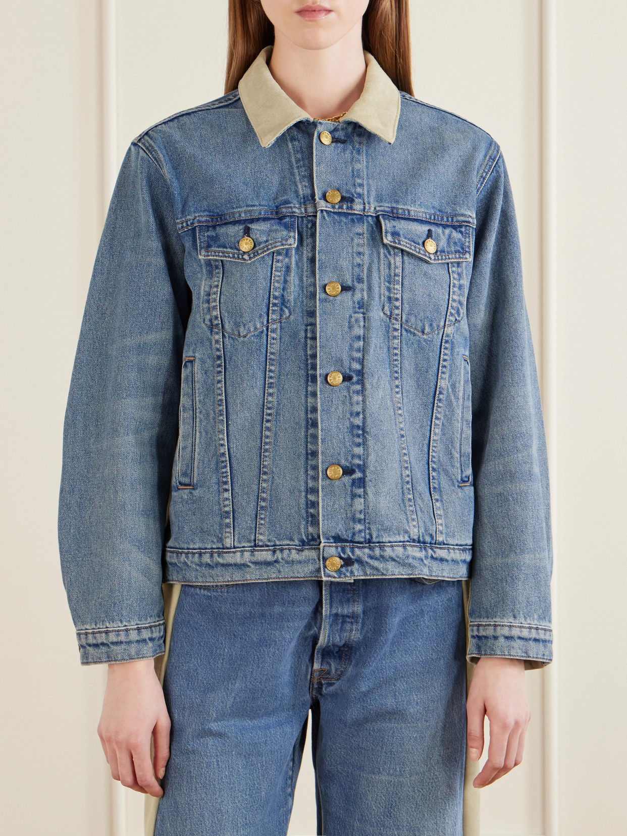 Eth Suede-Trimmed Denim Jacket
