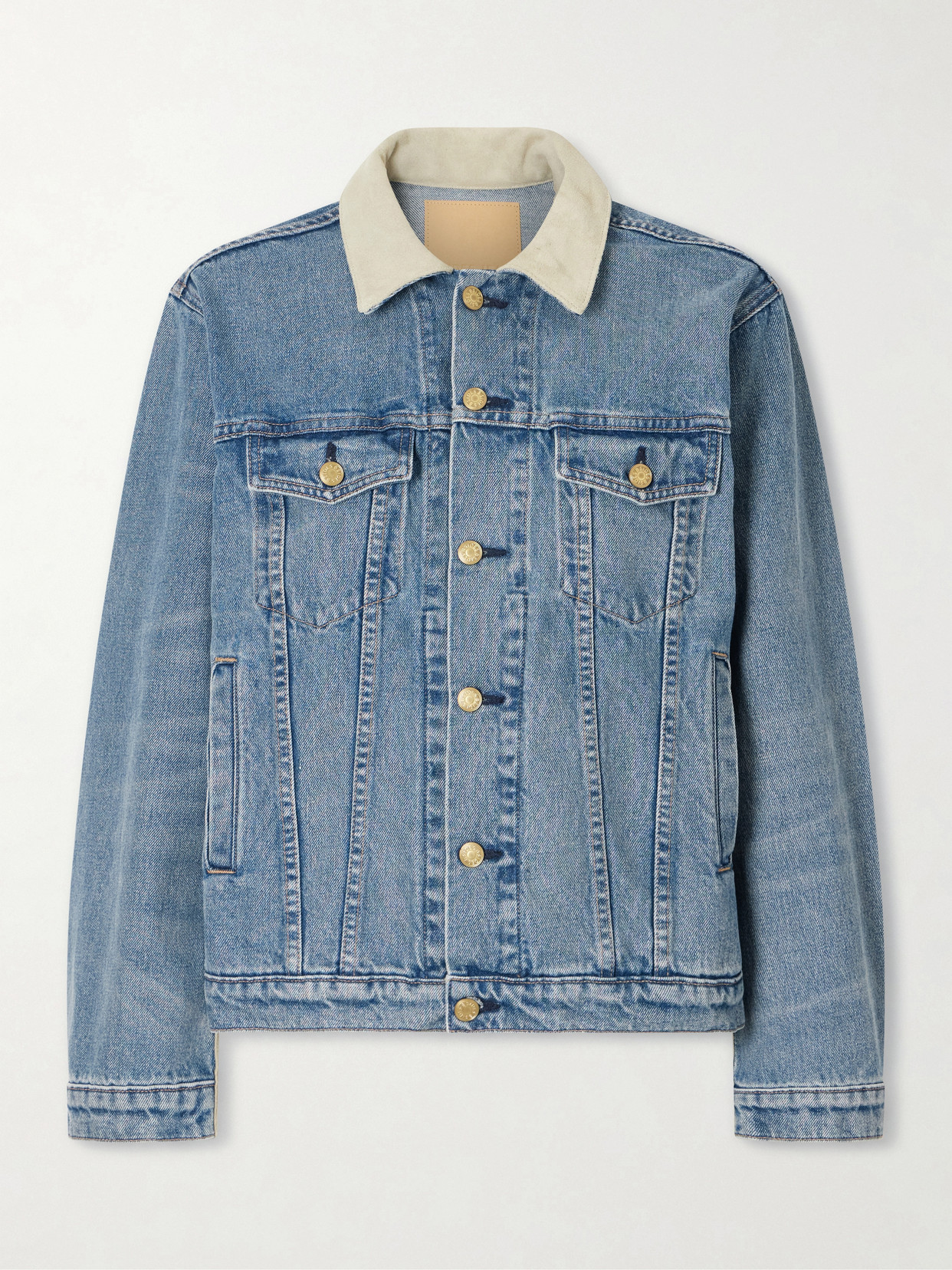 B Sides Eth Suede-trimmed Denim Jacket In Blue