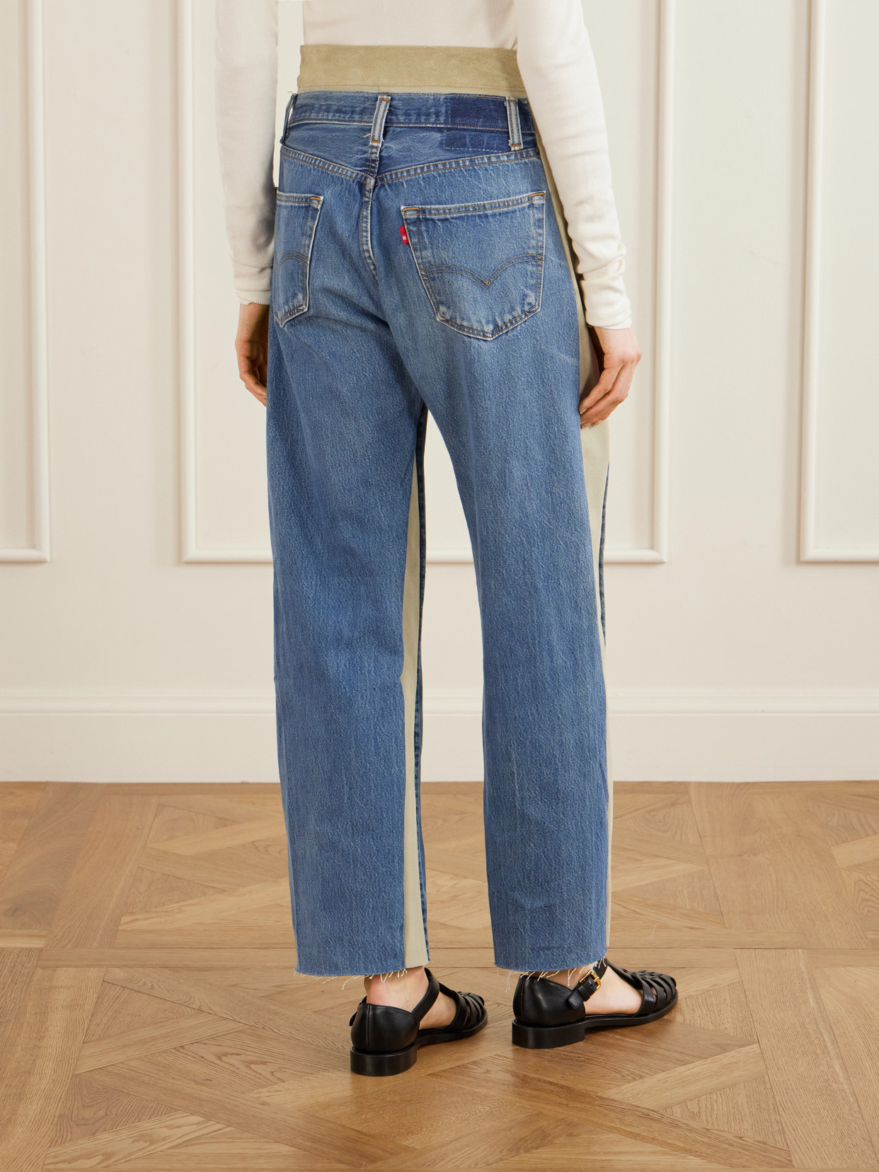 Double Waistband Rework Suede-Trimmed Wide- Leg