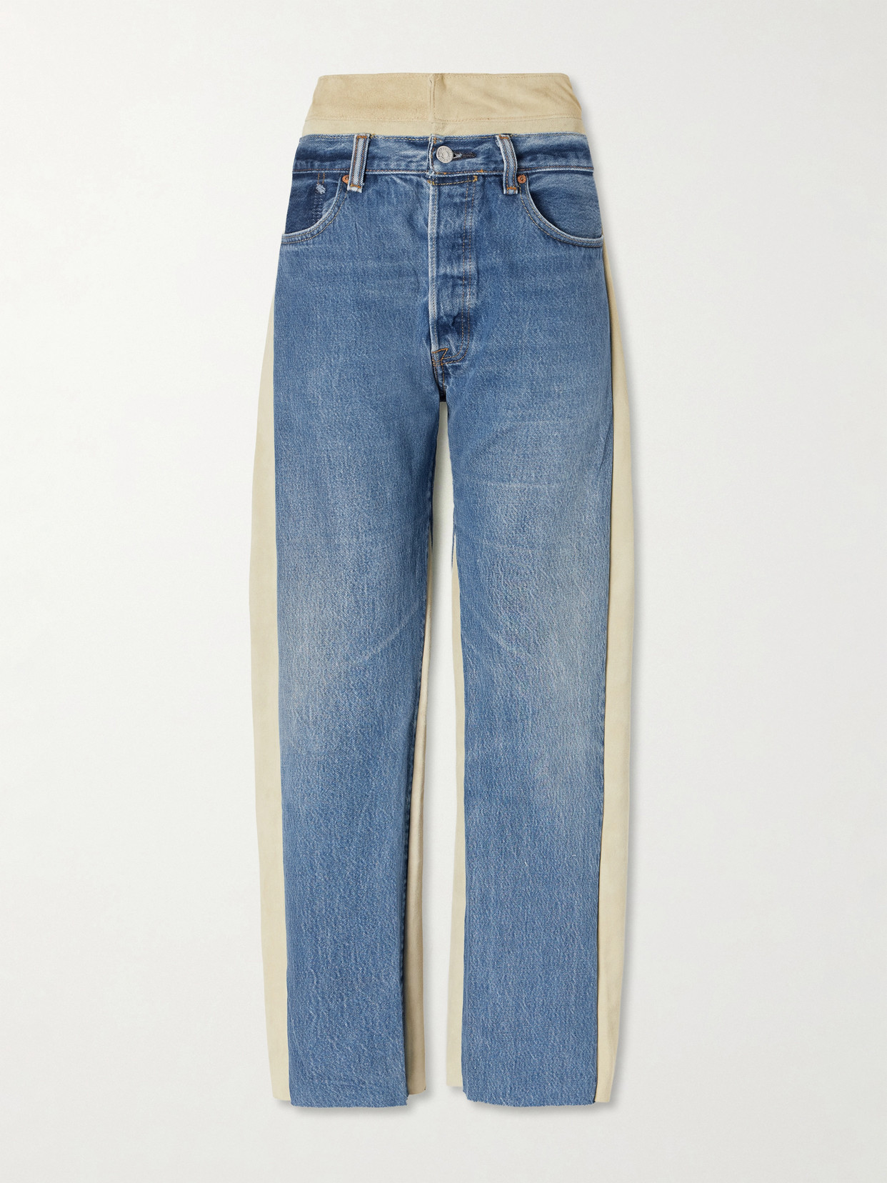 B Sides Double Waistband Rework Suede-trimmed Wide-leg Jeans In Blue