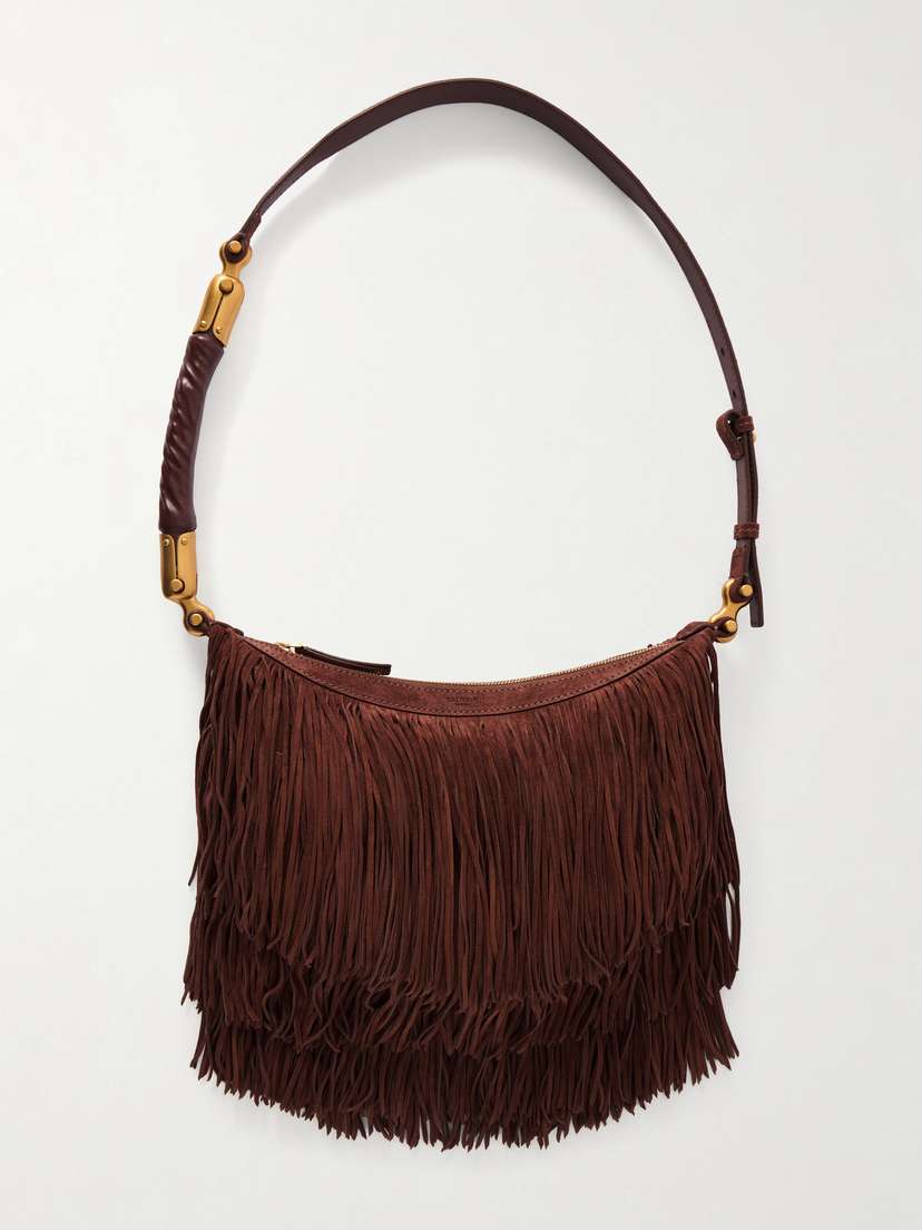 Balmain Ebene Fringed Suede Shoulder Bag