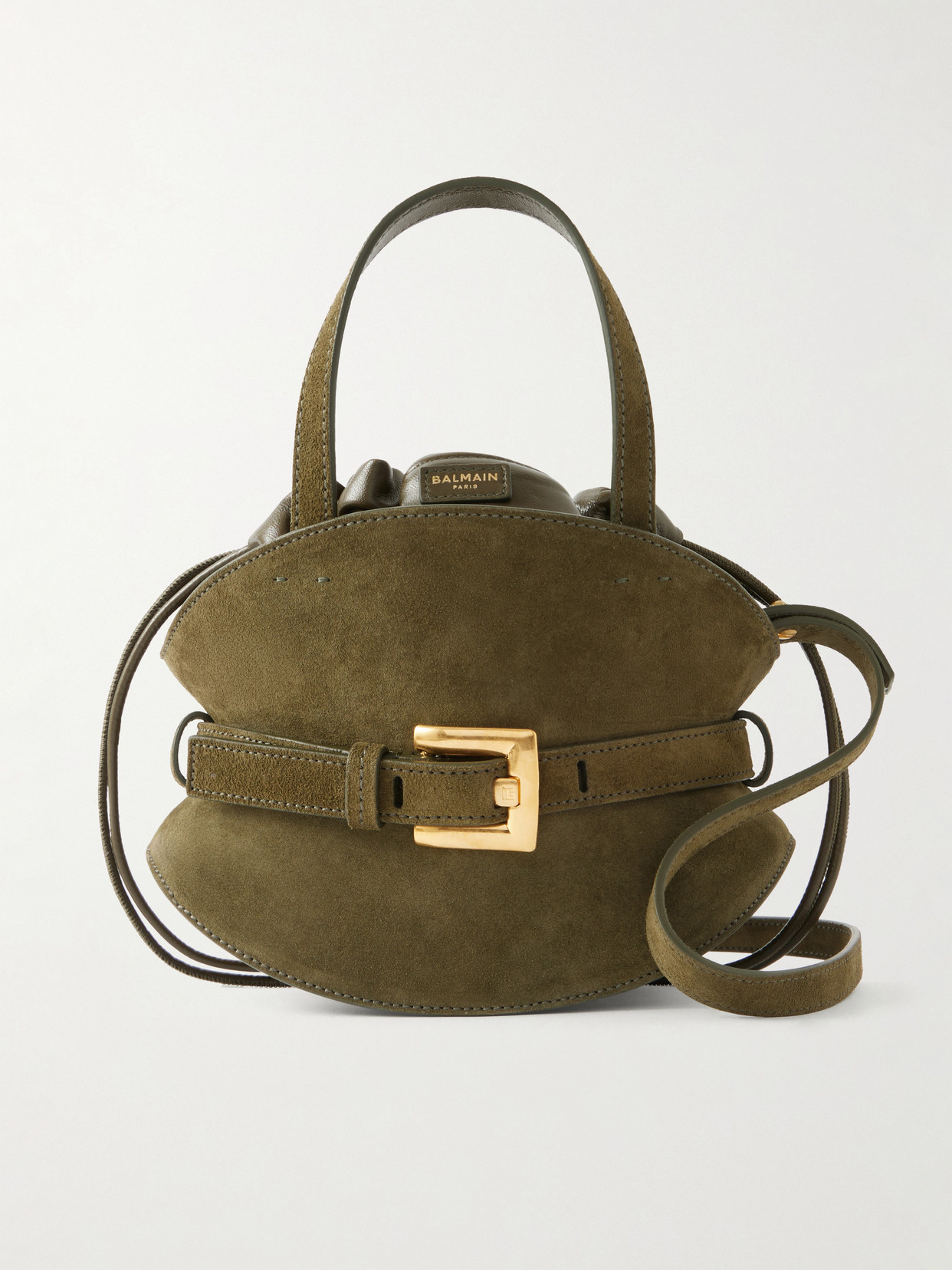 Balmain Shuffle Mini Suede Shoulder Bag In Green
